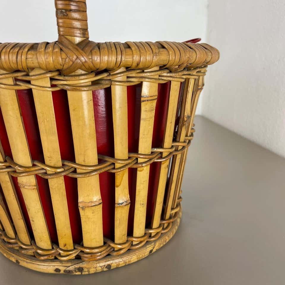 Minimalistic Bamboo Metal Planter Plant Stand Matégot Style, France, 1960s photo buy