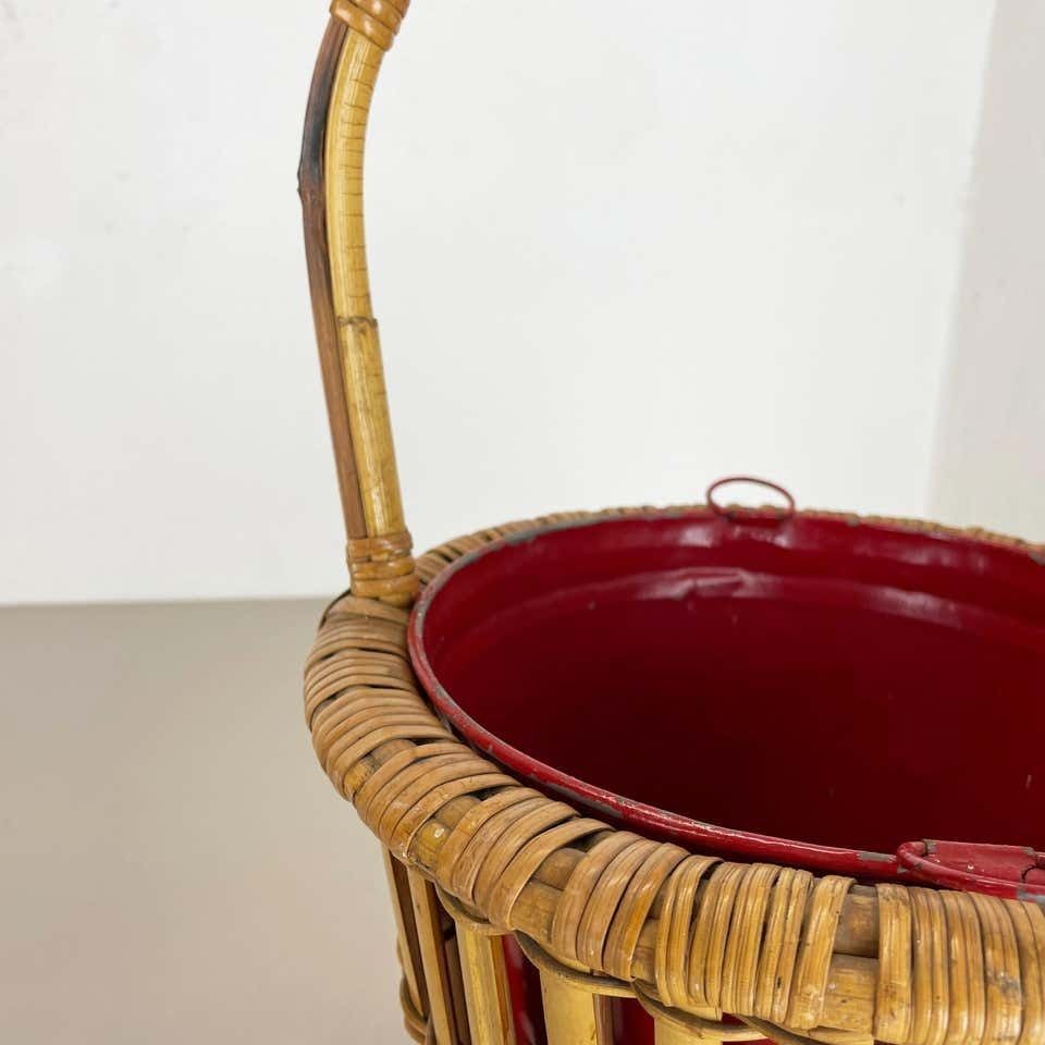 photo for sale Minimalistic Bamboo Metal Planter Plant Stand Matégot Style, France, 1960s