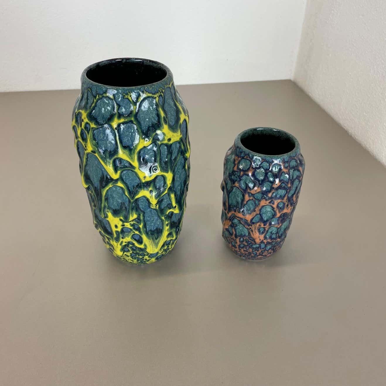 Set Of 2 Rare Super Color Crusty Fat Lava Vases By Scheurich, Germany Wgp, 1970s photo Home Decor
