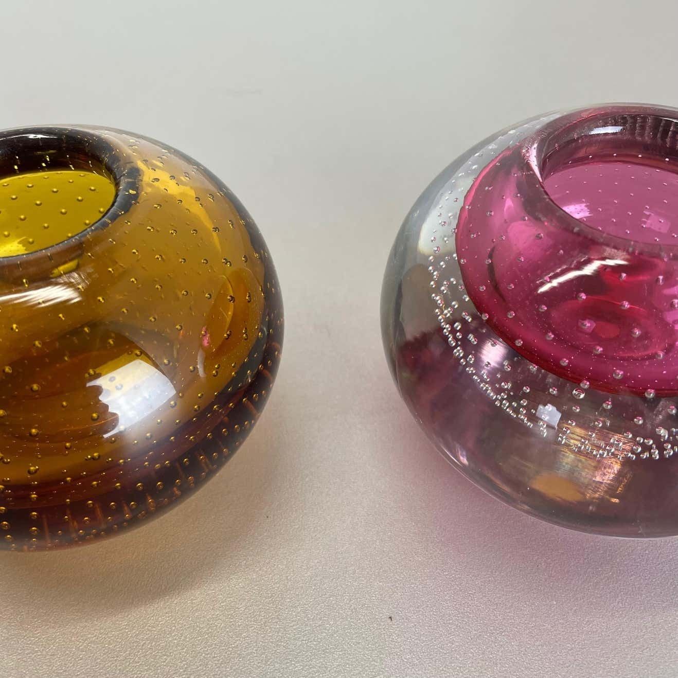 photo vintage Set Of 2 Murano Glass Bubble Structure Bowl Shells Ashtray Element, Italy, 1970s