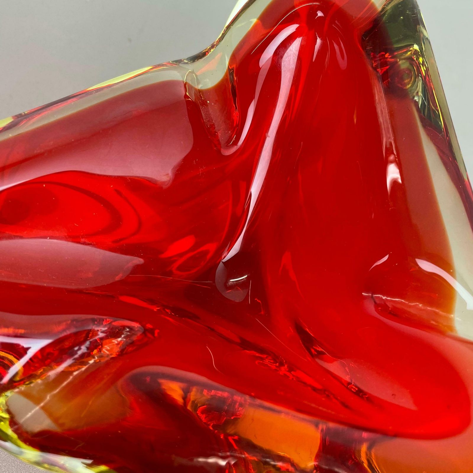 Rare Xl 1,7kg Red Yelllow Bowl Element Shell Ashtray Murano Italy 1970 photo buy