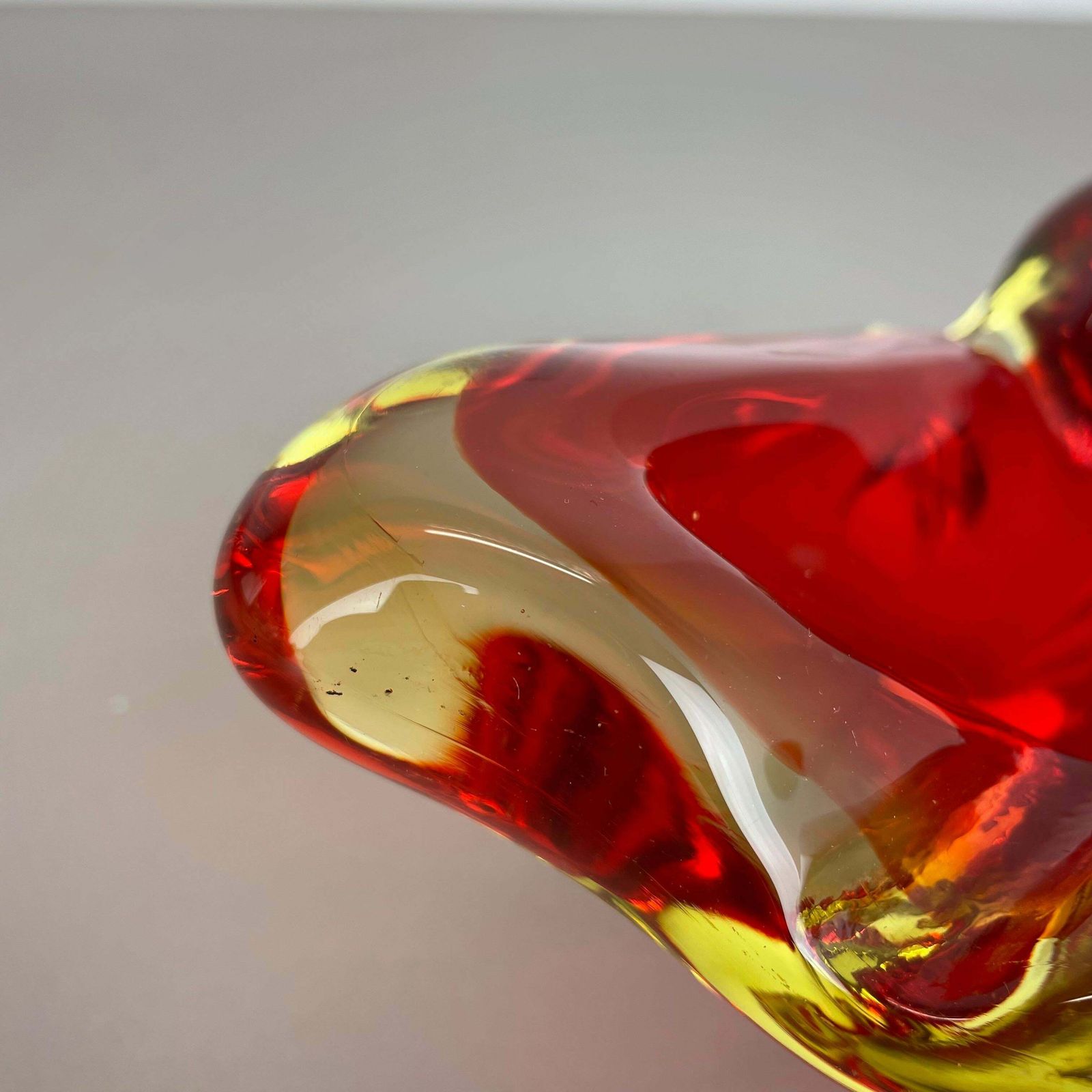 photo furniture Rare Xl 1,7kg Red Yelllow Bowl Element Shell Ashtray Murano Italy 1970