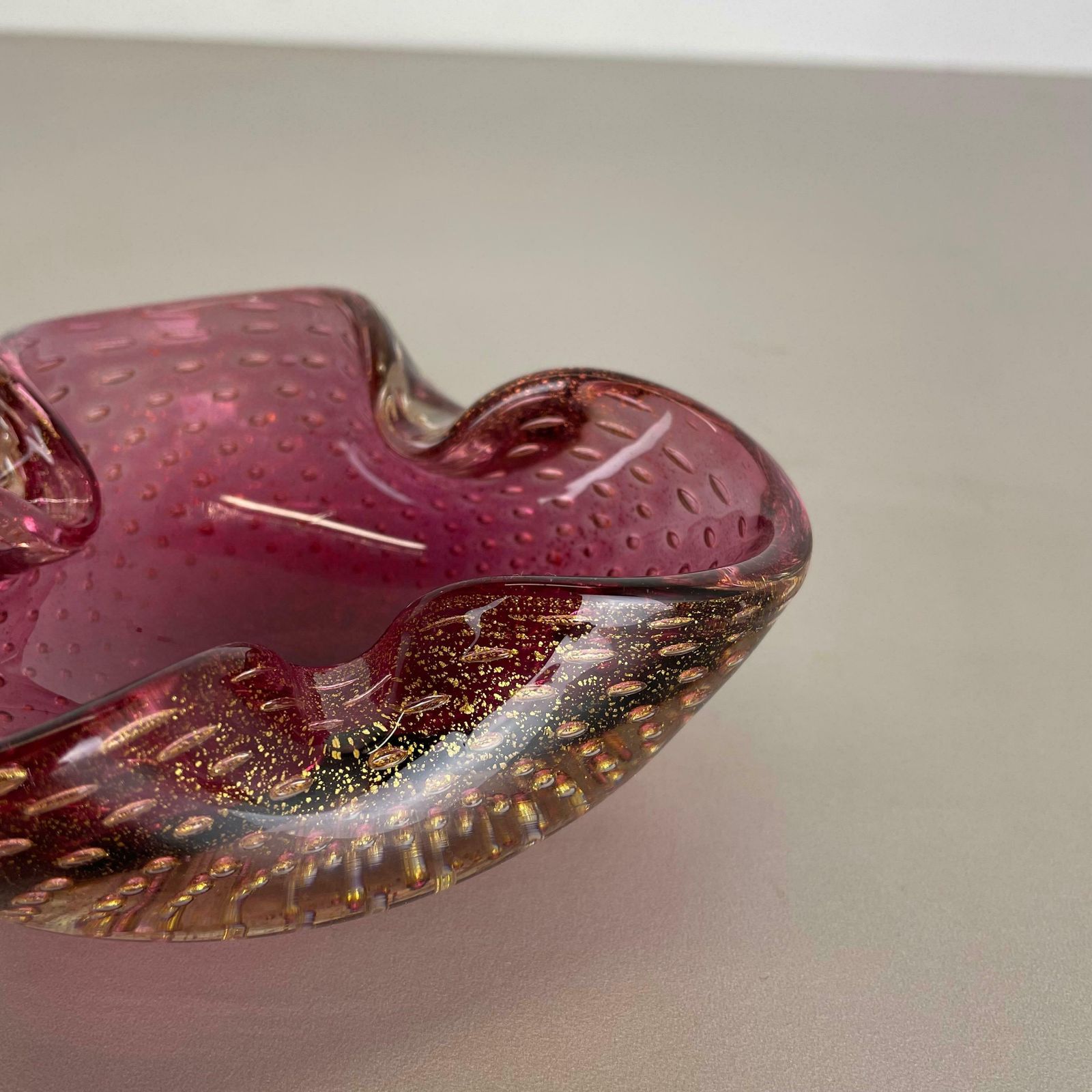 Murano Glass Pink Gold Dust Bowl Element Shell Ashtray Murano Italy 1970s photo buy