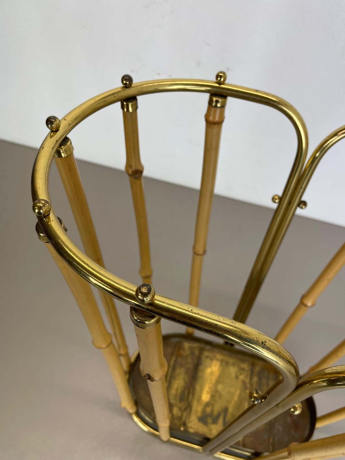 Home Decor Hollywood Regency Auböck Style Brass Bamboo Umbrella Stand, Austria, 1950s photo