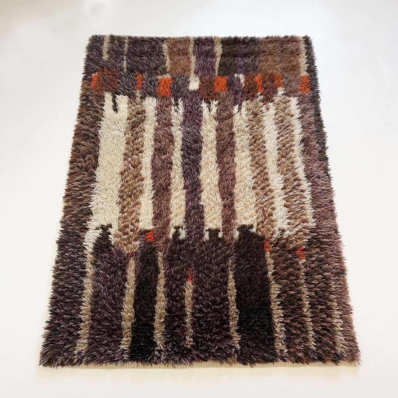 Original Abstract Scandinavian High Pile Abstract Rya Rug Carpet, Finland, 1960s photo furniture