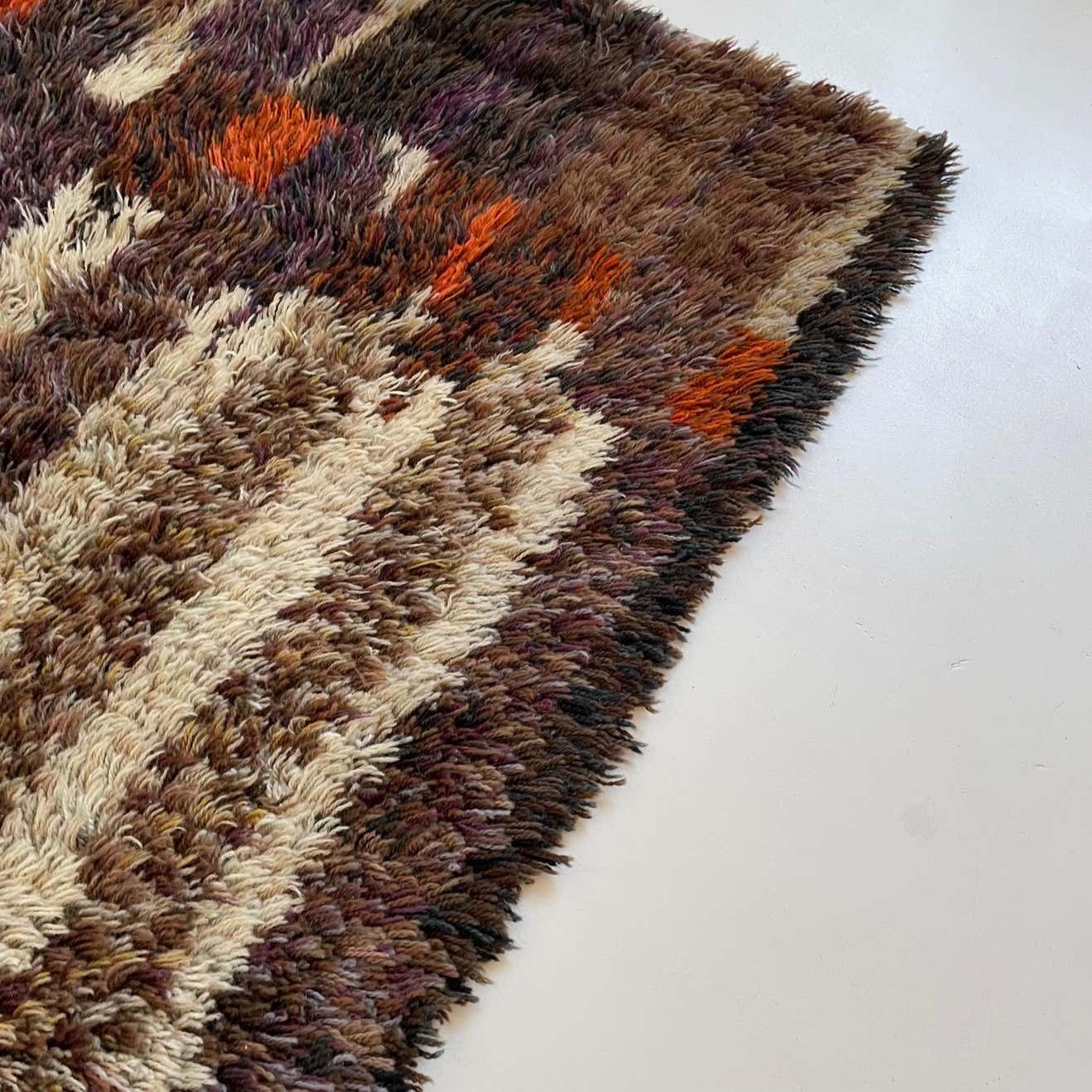Textiles Original Abstract Scandinavian High Pile Abstract Rya Rug Carpet, Finland, 1960s photo