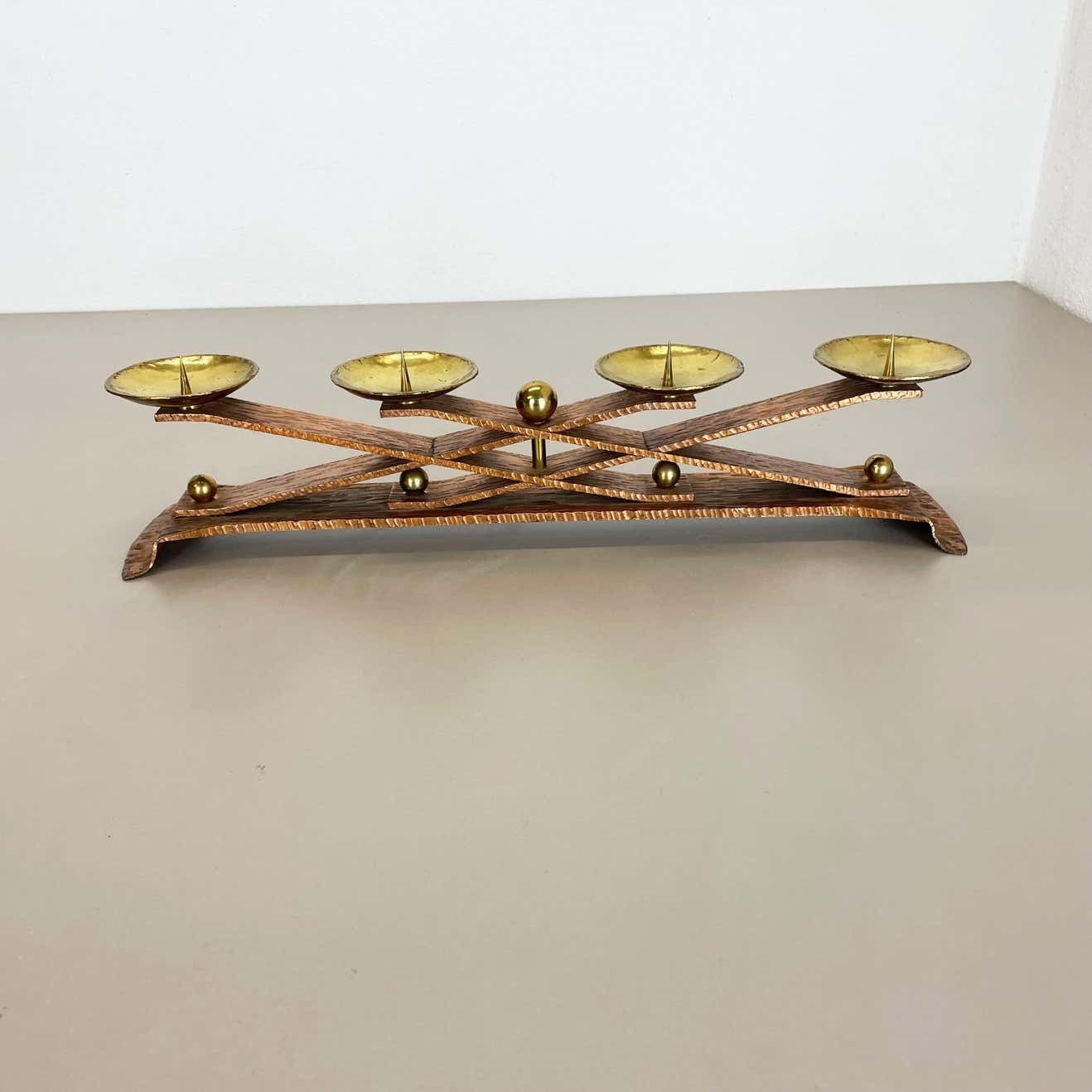Hagenauer Style Brutalist Copper + Brass Candleholder, Austria 1950 photo for sale