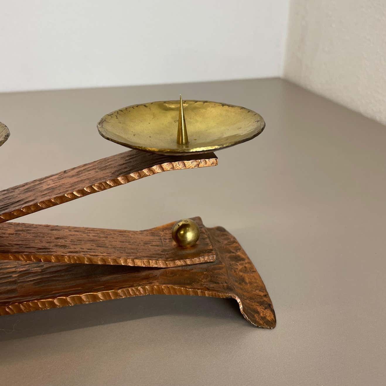 photo for sale Hagenauer Style Brutalist Copper + Brass Candleholder, Austria 1950