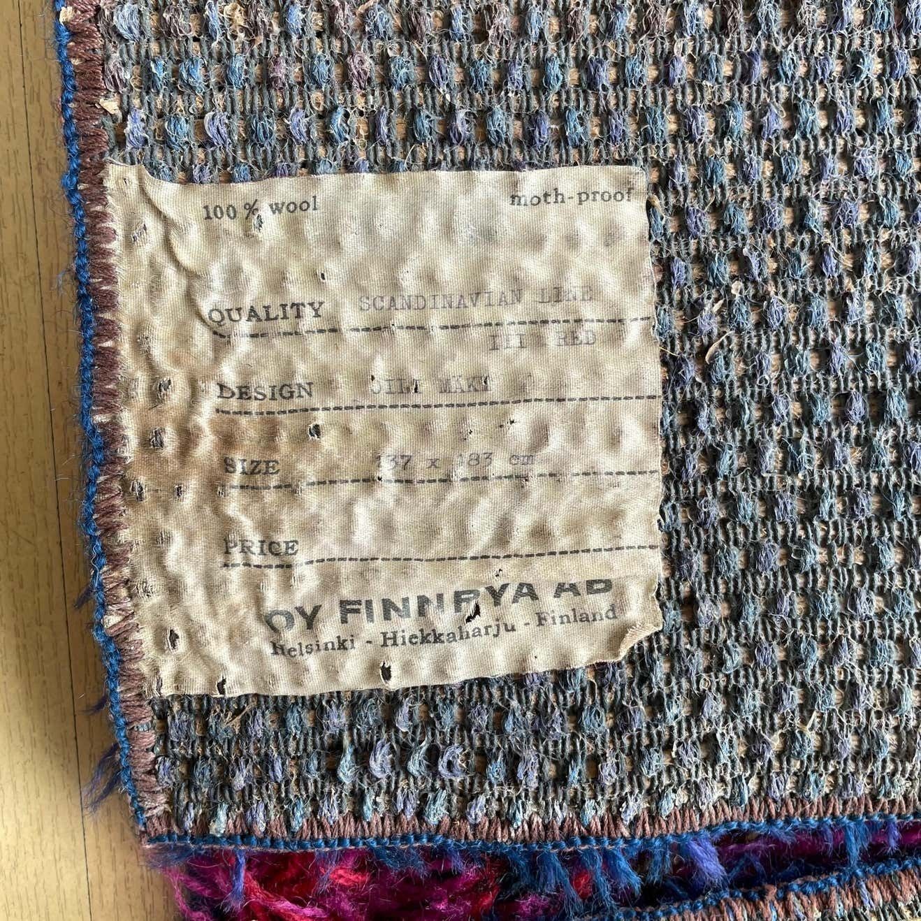 Original Scandinavian Rya Rug By Oili Mäki For Finnrya Oy Ab, Finland photo for sale