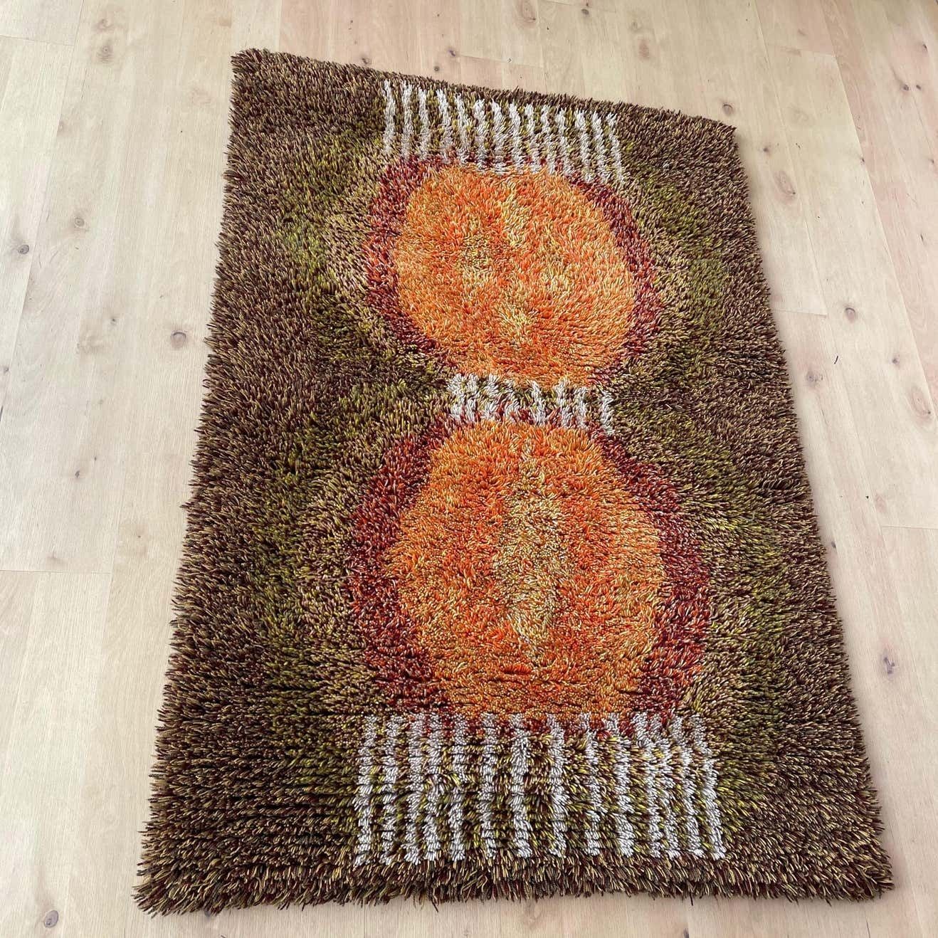 Original Abstract Scandinavian High Pile Abstract Rya Rug Carpet, Finland, 1960s photo furniture