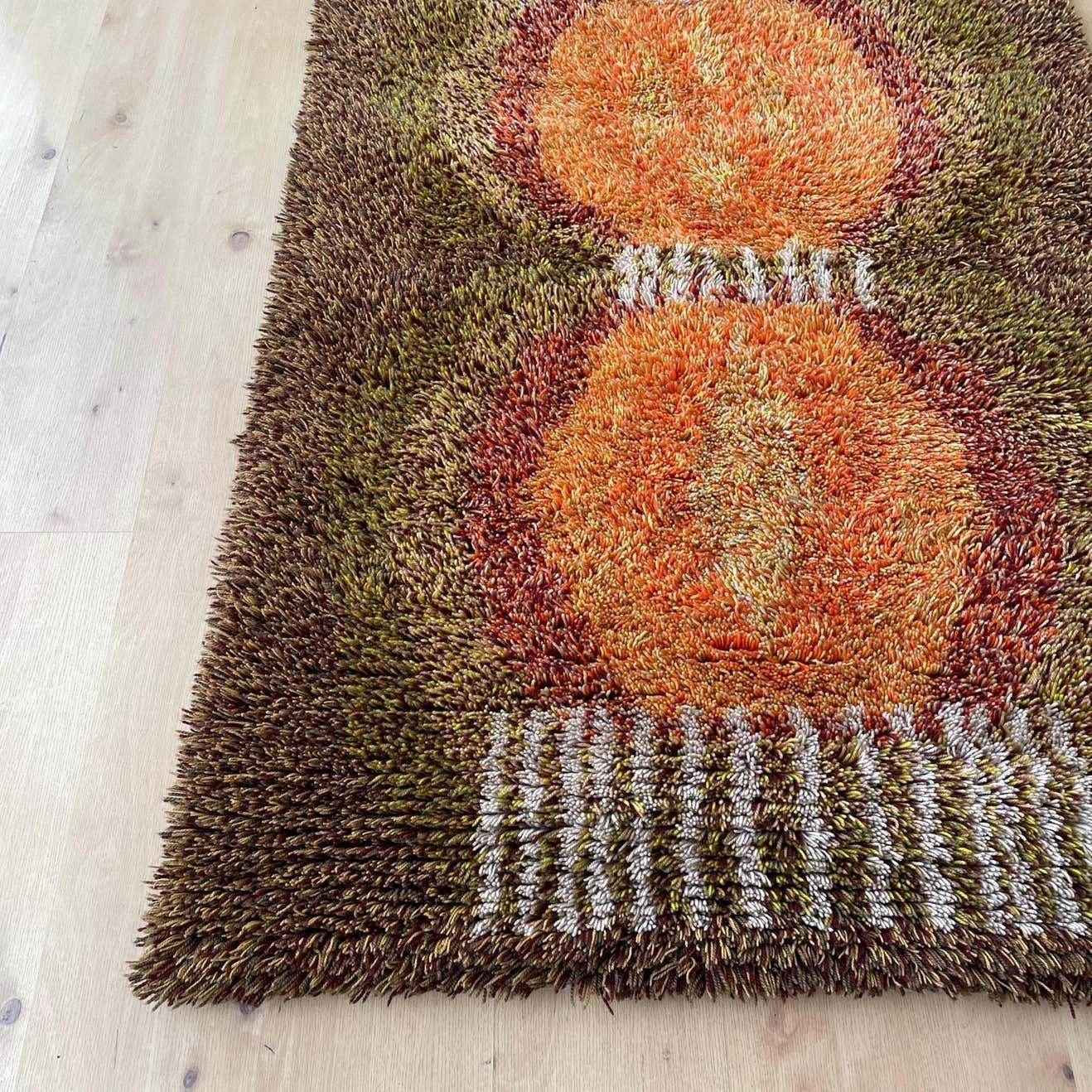 Original Abstract Scandinavian High Pile Abstract Rya Rug Carpet, Finland, 1960s photo Textiles