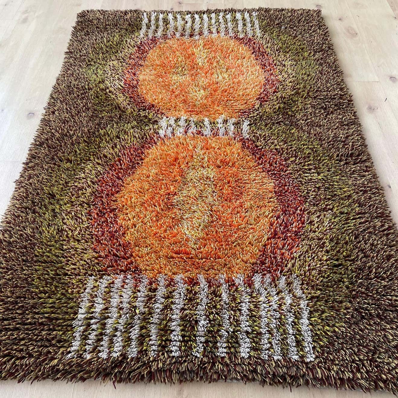 Original Abstract Scandinavian High Pile Abstract Rya Rug Carpet, Finland, 1960s photo vinterior