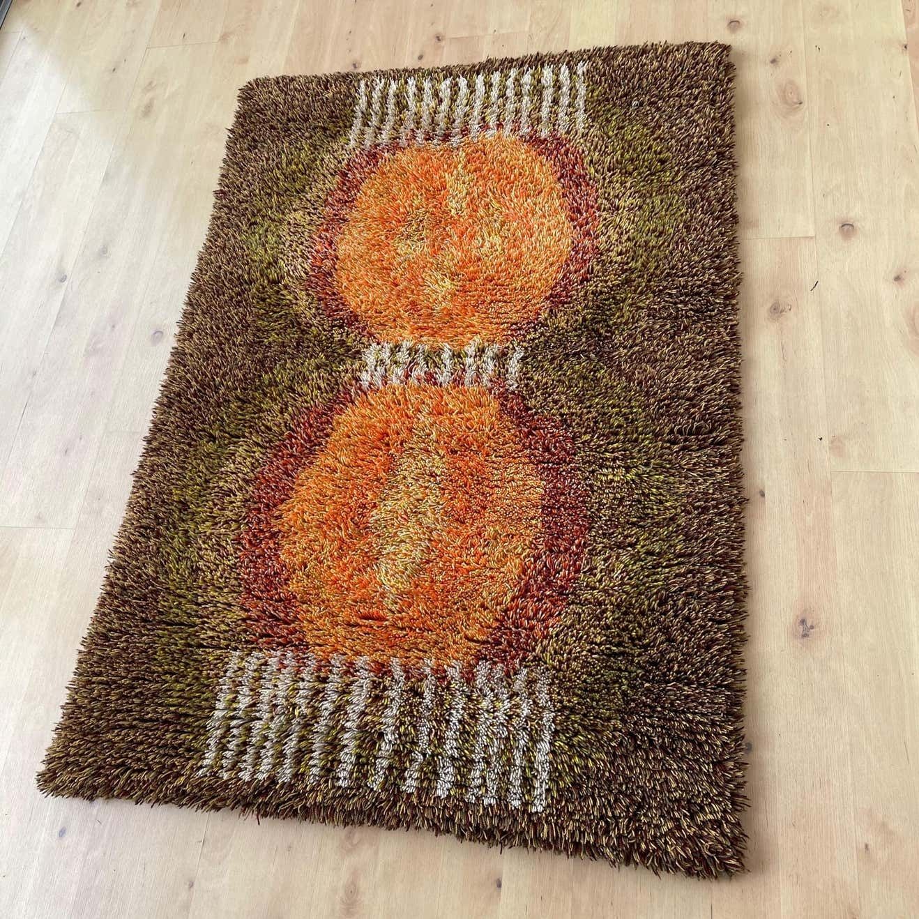 photo furniture Original Abstract Scandinavian High Pile Abstract Rya Rug Carpet, Finland, 1960s