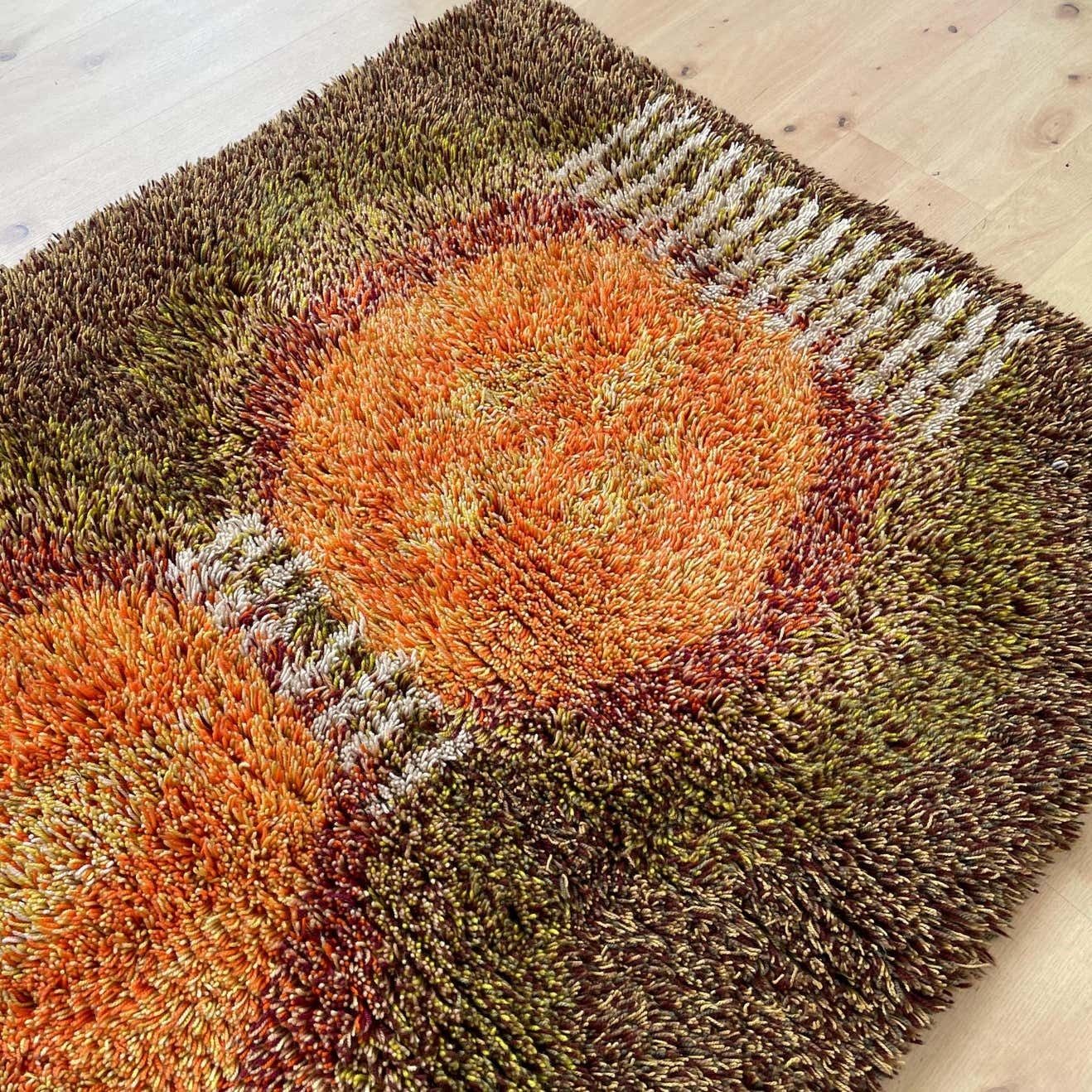 Textiles Original Abstract Scandinavian High Pile Abstract Rya Rug Carpet, Finland, 1960s photo