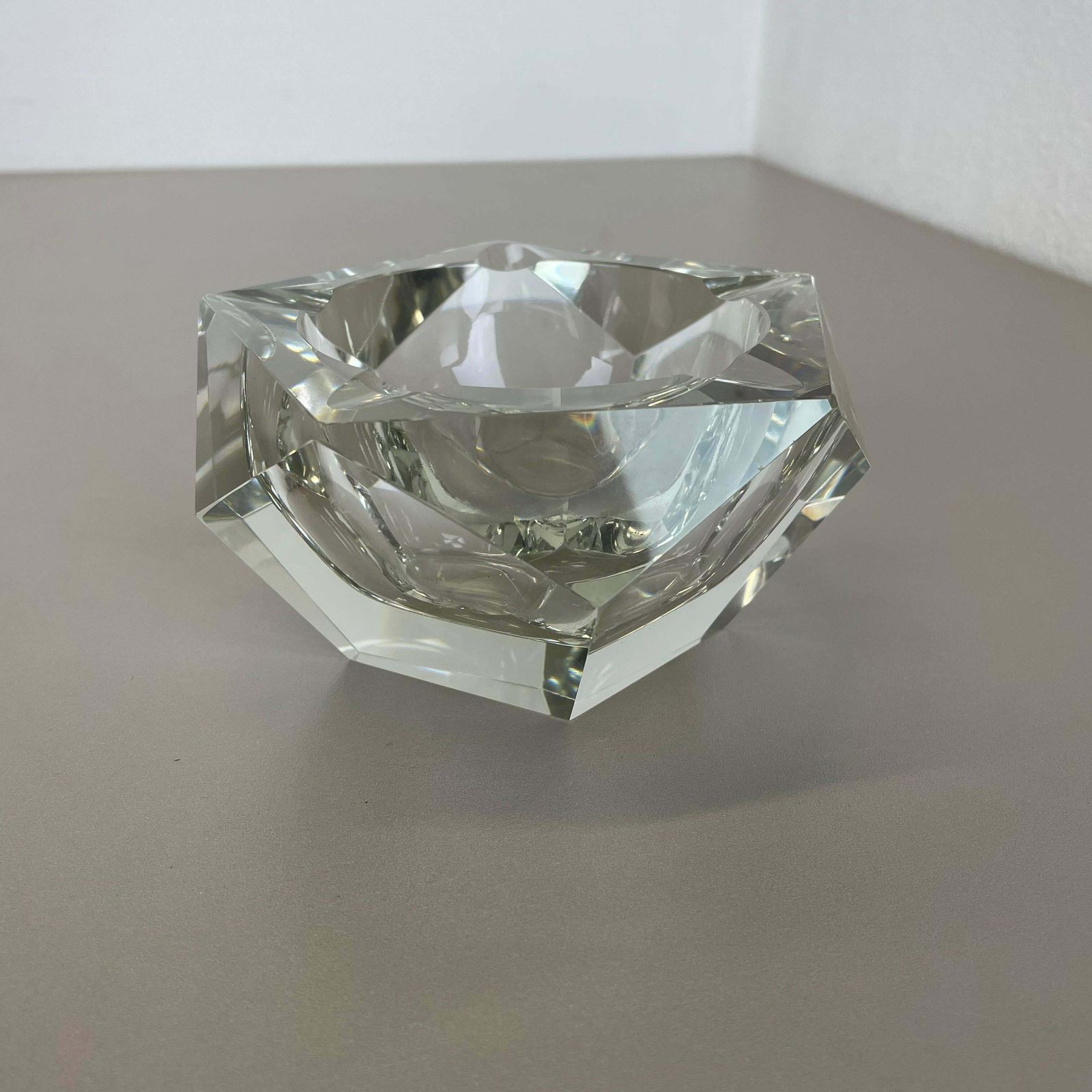 Large Murano Faceted Diamond Lucid Bowl Ashtray Element, Italy, 1970s photo furniture