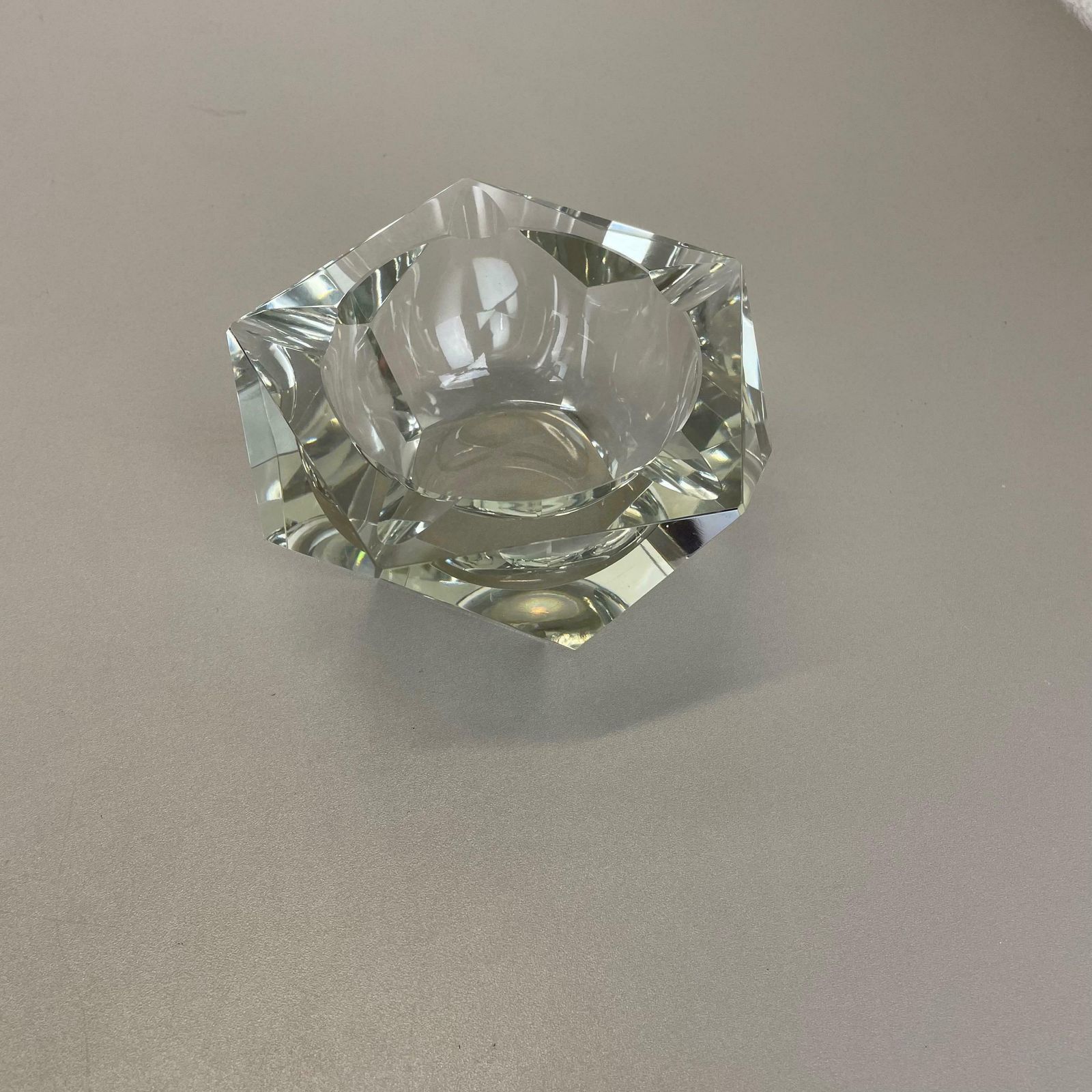 Large Murano Faceted Diamond Lucid Bowl Ashtray Element, Italy, 1970s photo Home Decor