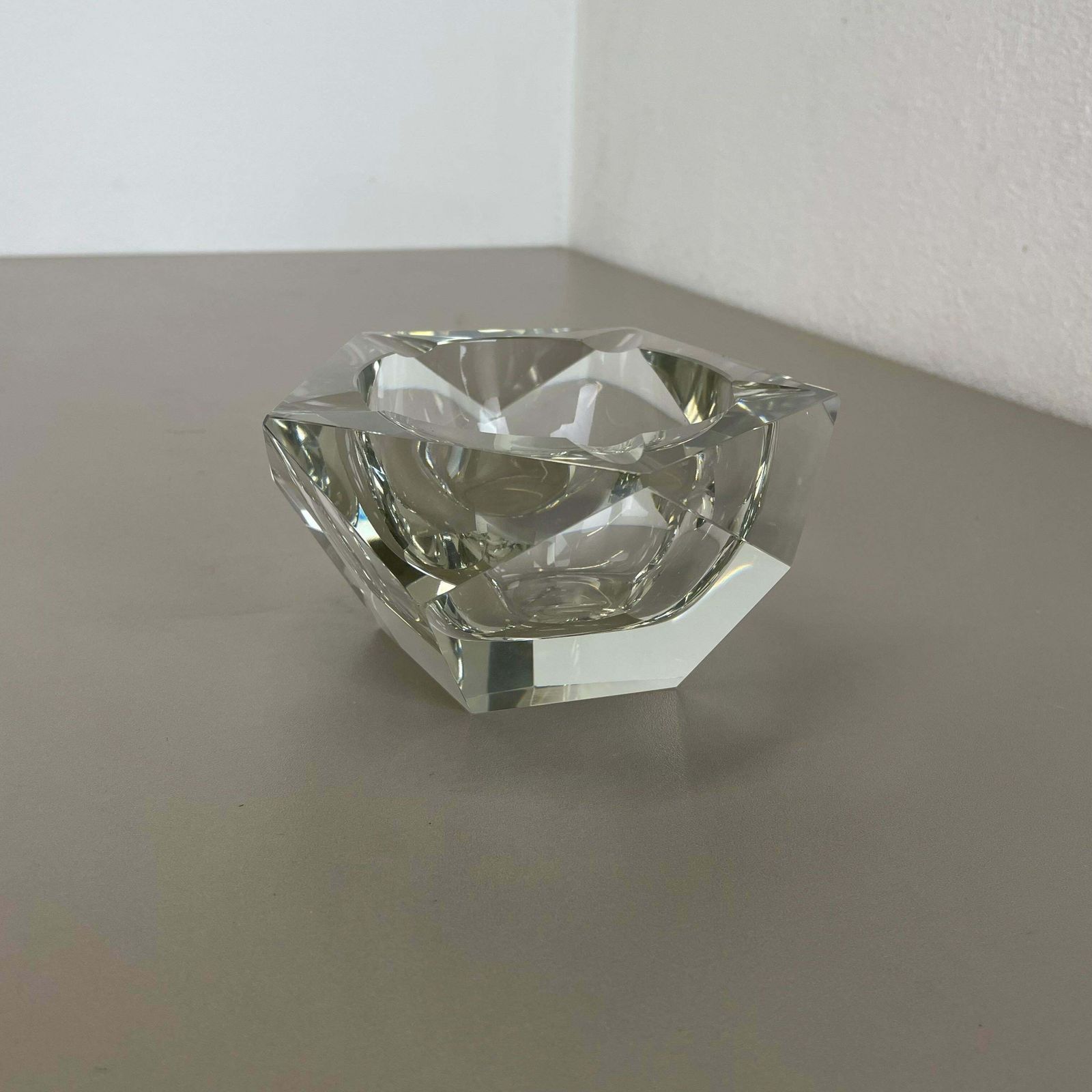 Large Murano Faceted Diamond Lucid Bowl Ashtray Element, Italy, 1970s photo 537.0
