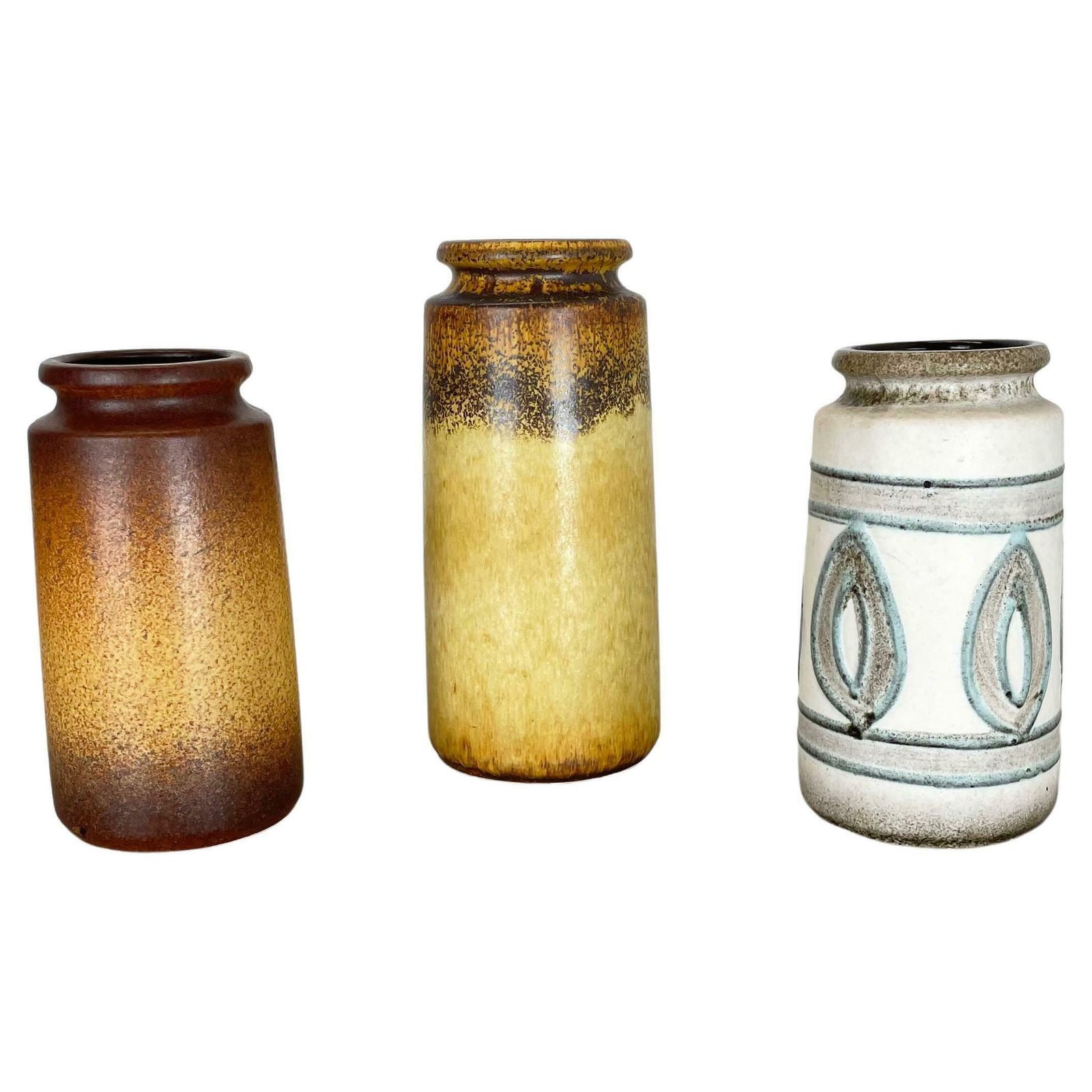 Set Of Three Pottery Fat Lava Vases "Multi Colour" By Scheurich, Germany, 1970s