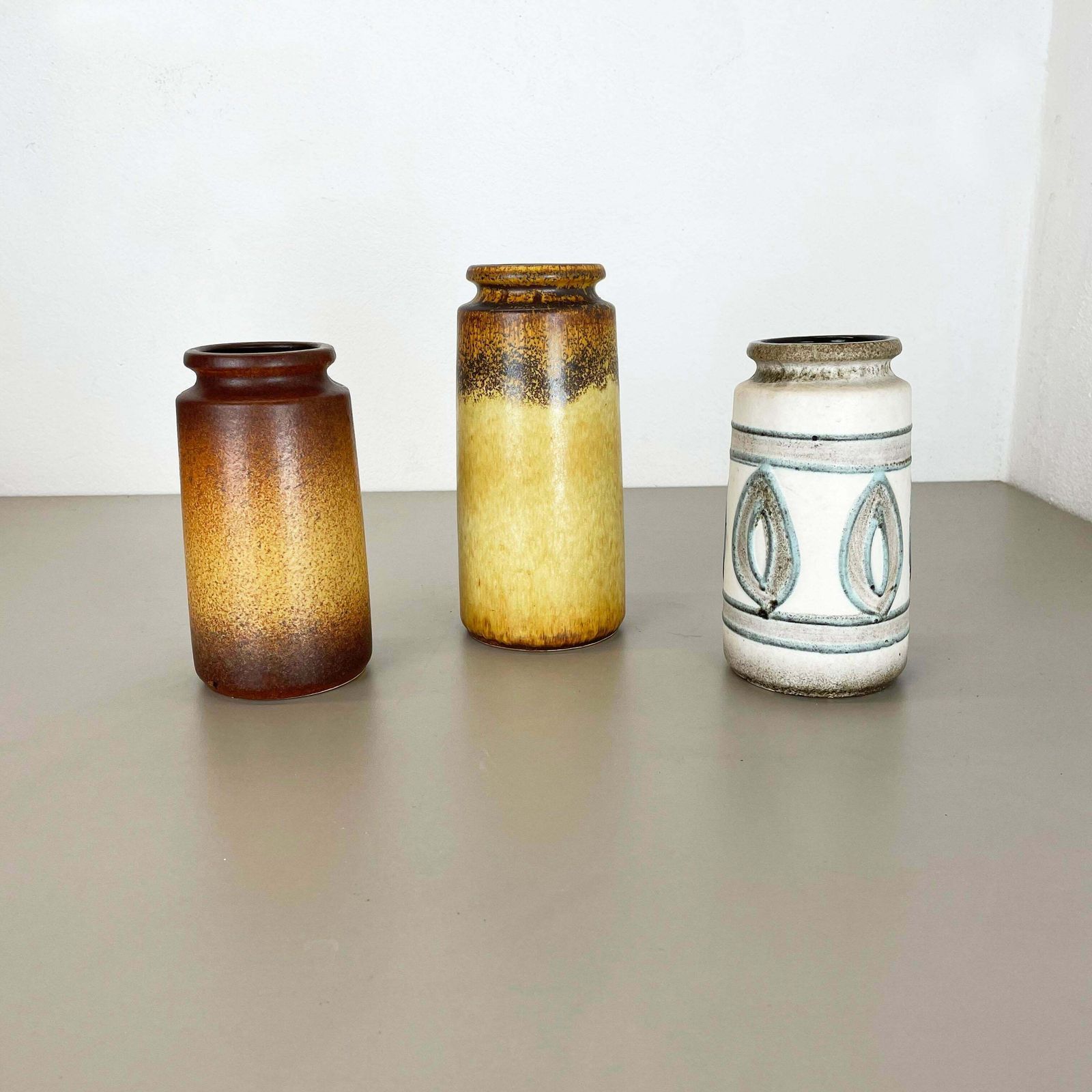 Set Of Three Pottery Fat Lava Vases "Multi Colour" By Scheurich, Germany, 1970s photo Home Decor