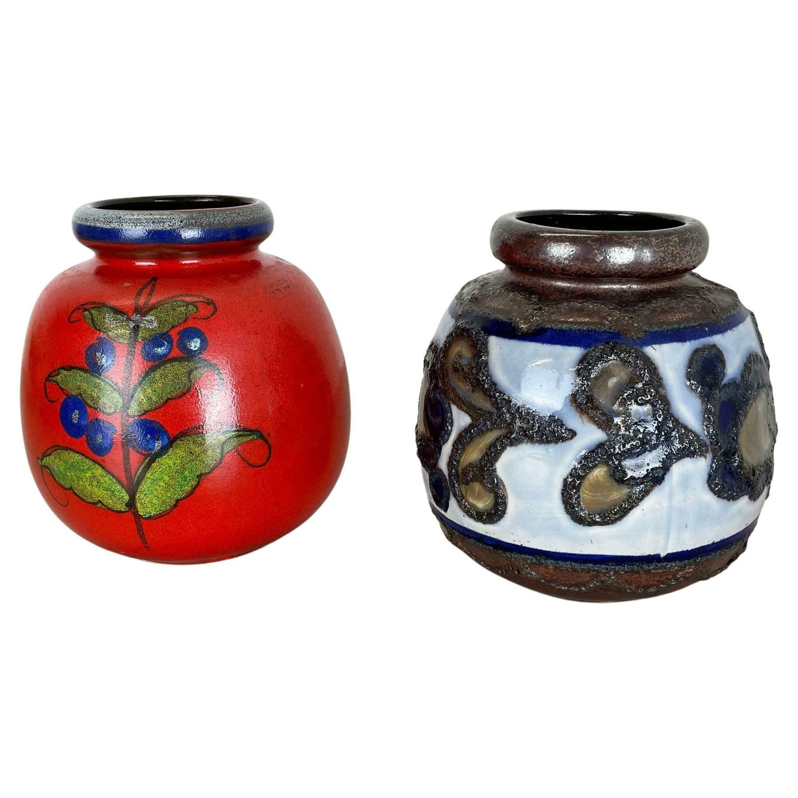 Set Of Two Pottery Fat Lava Vases "Multi Color" By Scheurich, Germany, 1970s