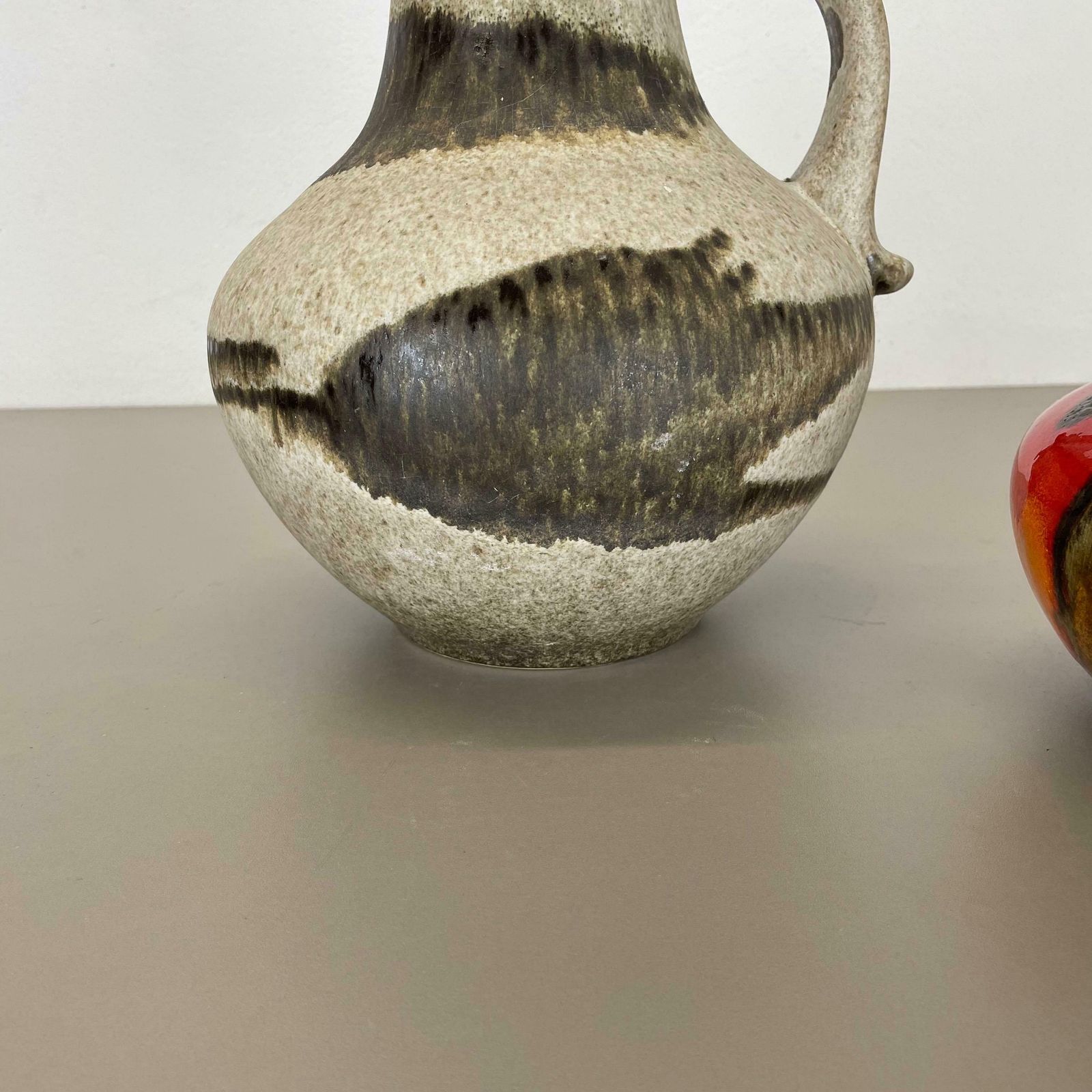 Set Of Two Pottery Fat Lava Vases Multi Colour By Scheurich Germany 1970s photo 500.0