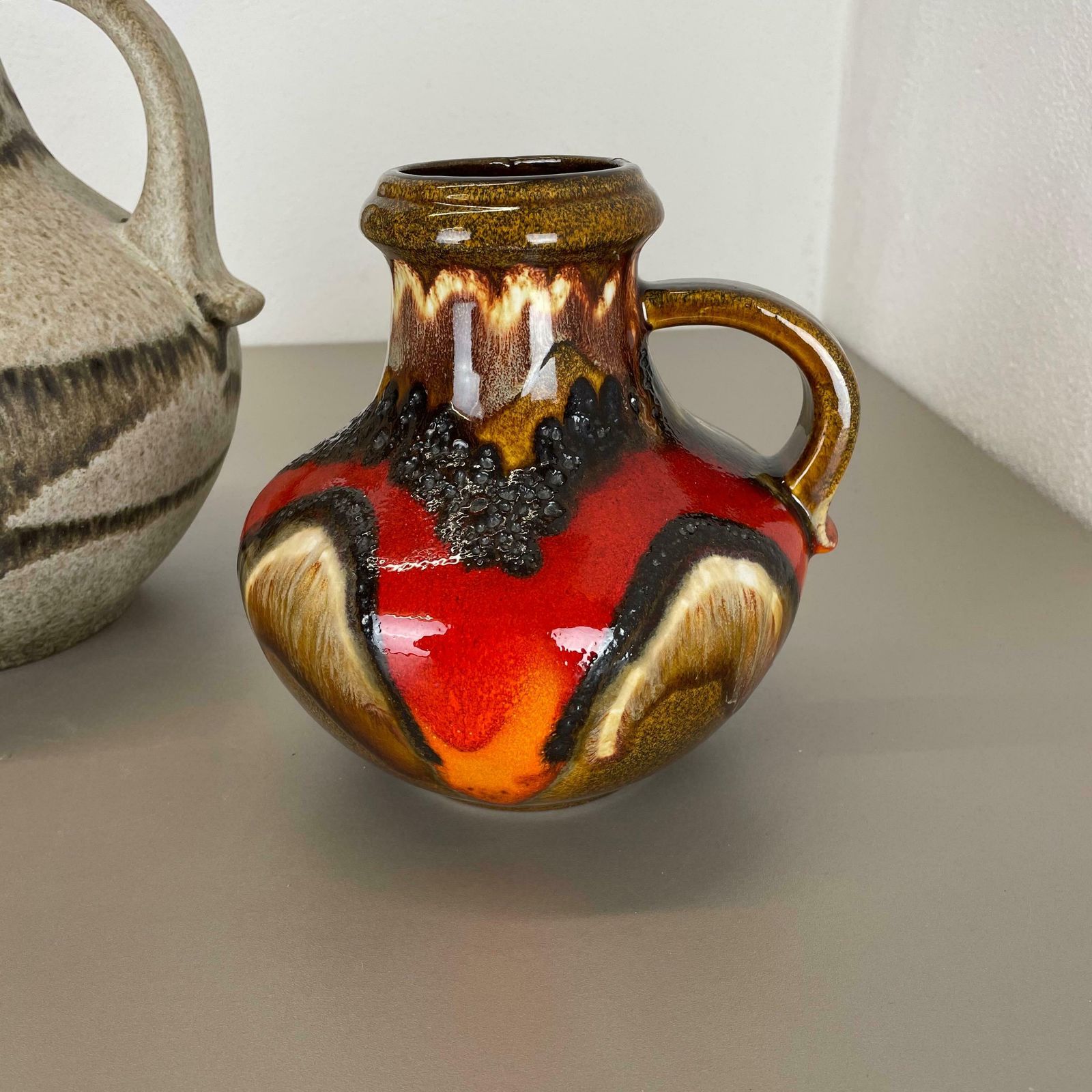 Set Of Two Pottery Fat Lava Vases Multi Colour By Scheurich Germany 1970s photo buy