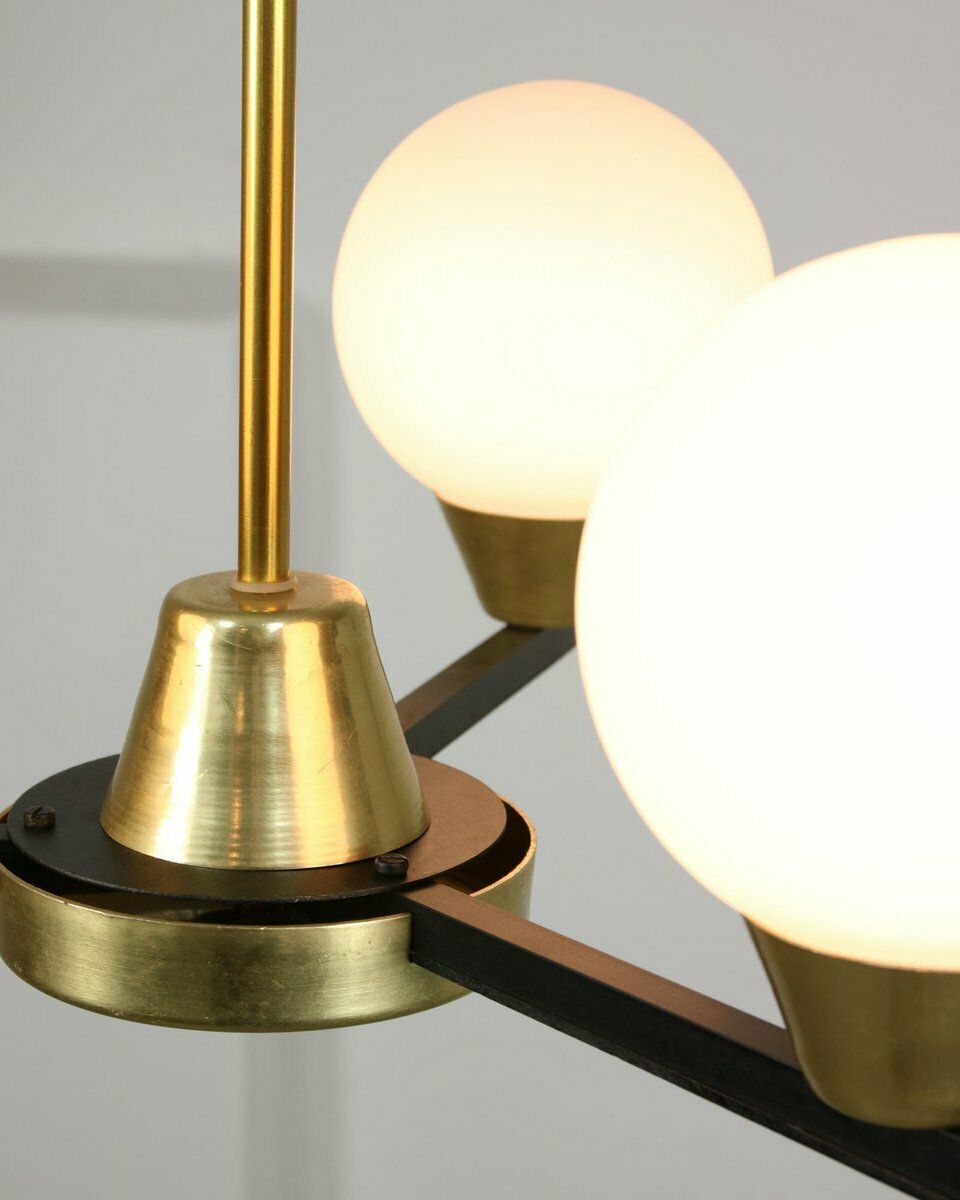 Vintage Italian Chandelier In Metal And Opaline Glass photo buy