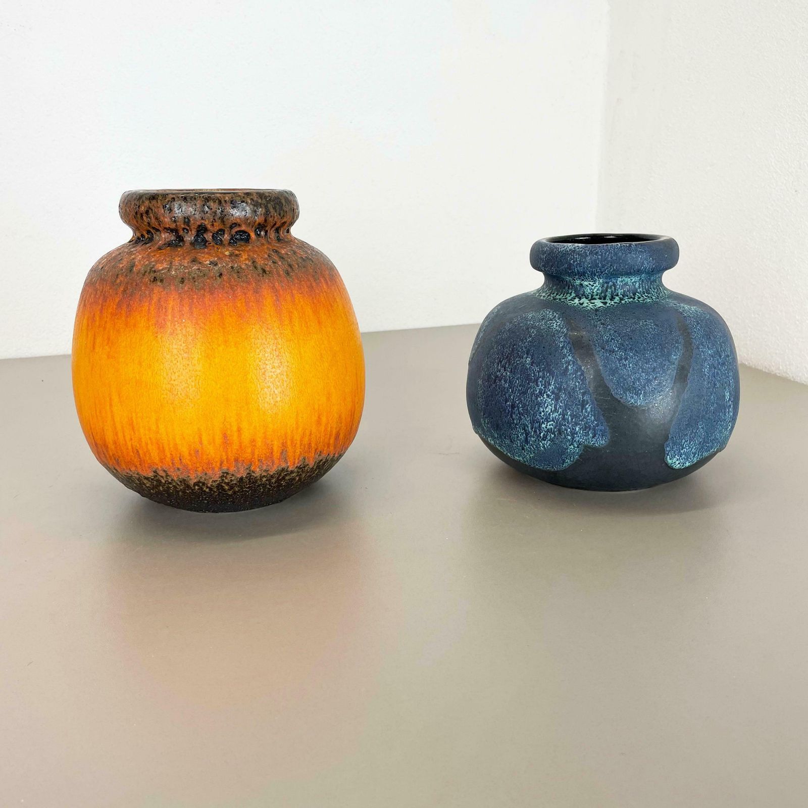 Set Of Two Pottery Fat Lava Vases "Multi Color" By Scheurich, Germany, 1970s photo furniture
