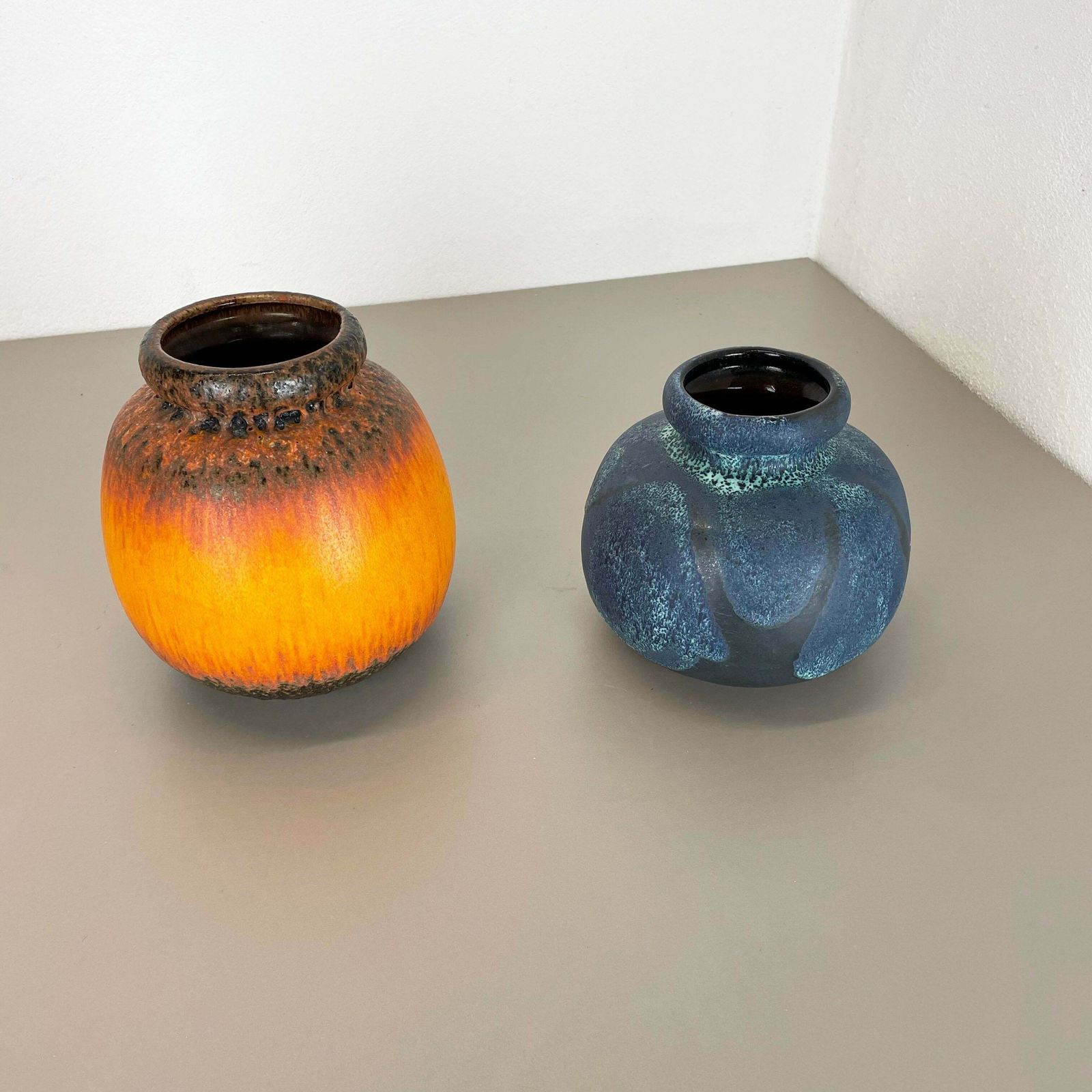 Set Of Two Pottery Fat Lava Vases "Multi Color" By Scheurich, Germany, 1970s photo for sale