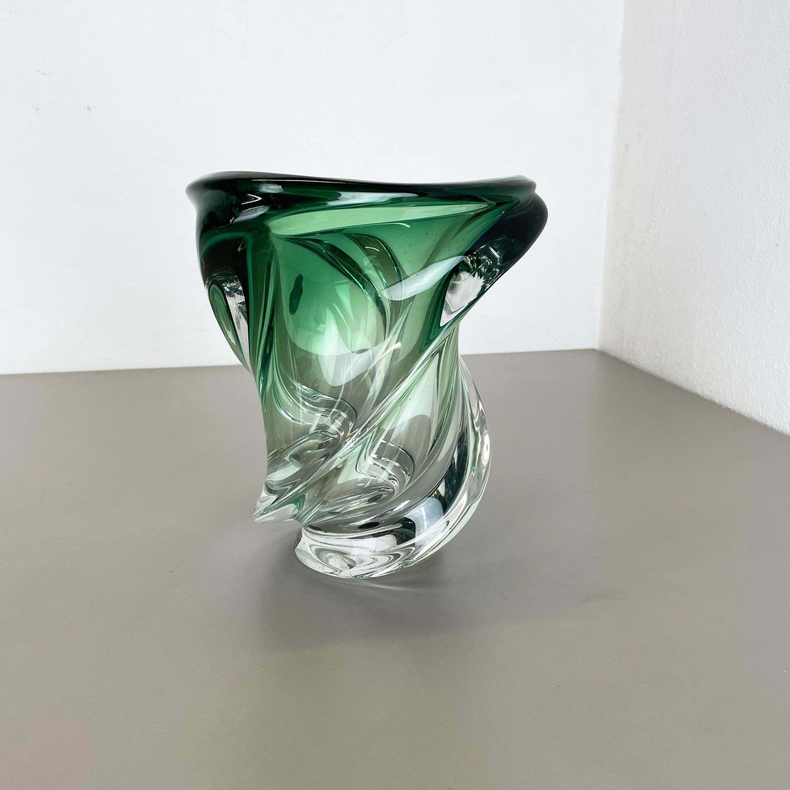 Heavy 5,1kg Crystal Wave Glass Vase Object By Val Saint Lambert Belgium 1960s photo furniture