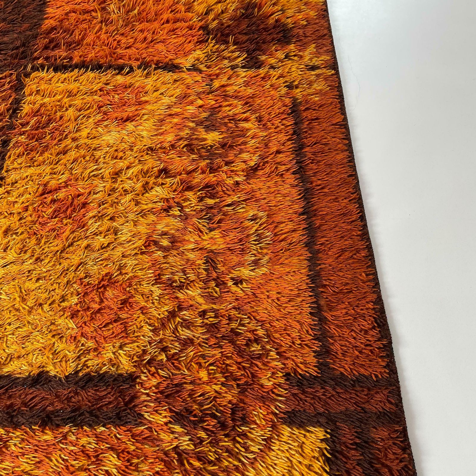 Original Scandinavian Square Pattern Rya Rug By Ege Taepper, 1960s, Denmark photo vintage