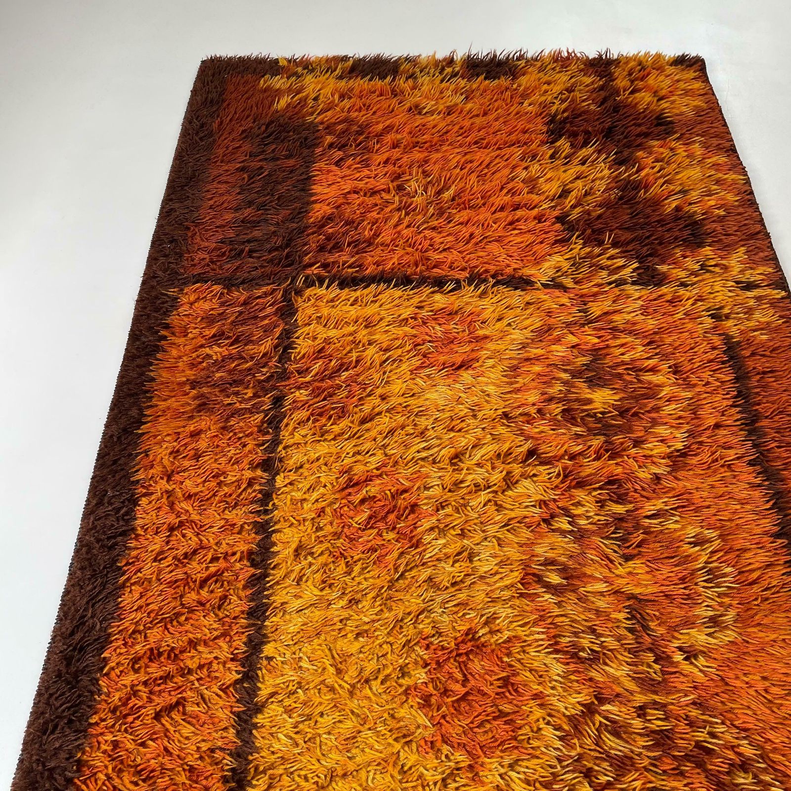 photo for sale Original Scandinavian Square Pattern Rya Rug By Ege Taepper, 1960s, Denmark