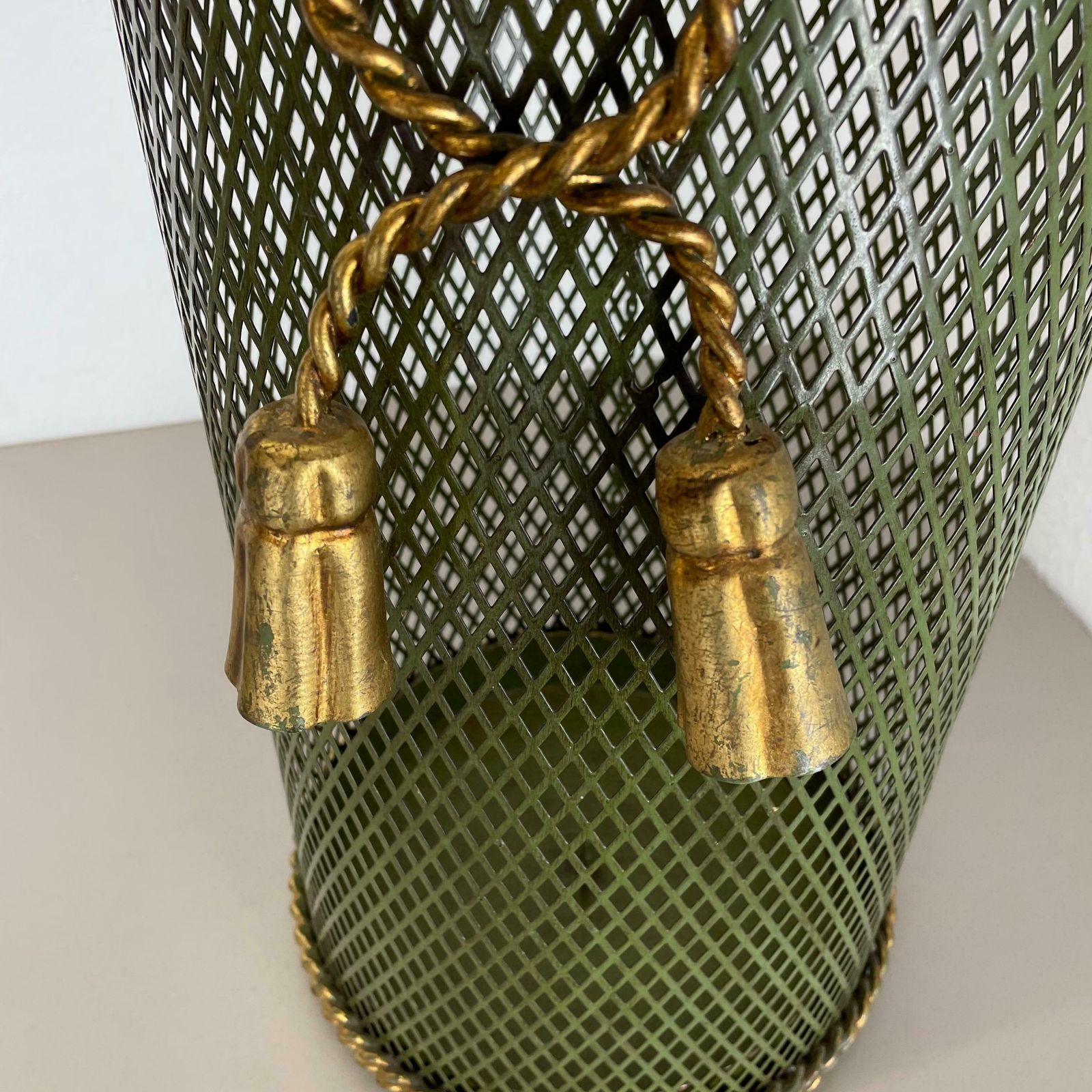 photo for sale Hollywood Regency Gilded Metal Umbrella Stand By Li Puma, Firenze, Italy, 1950s