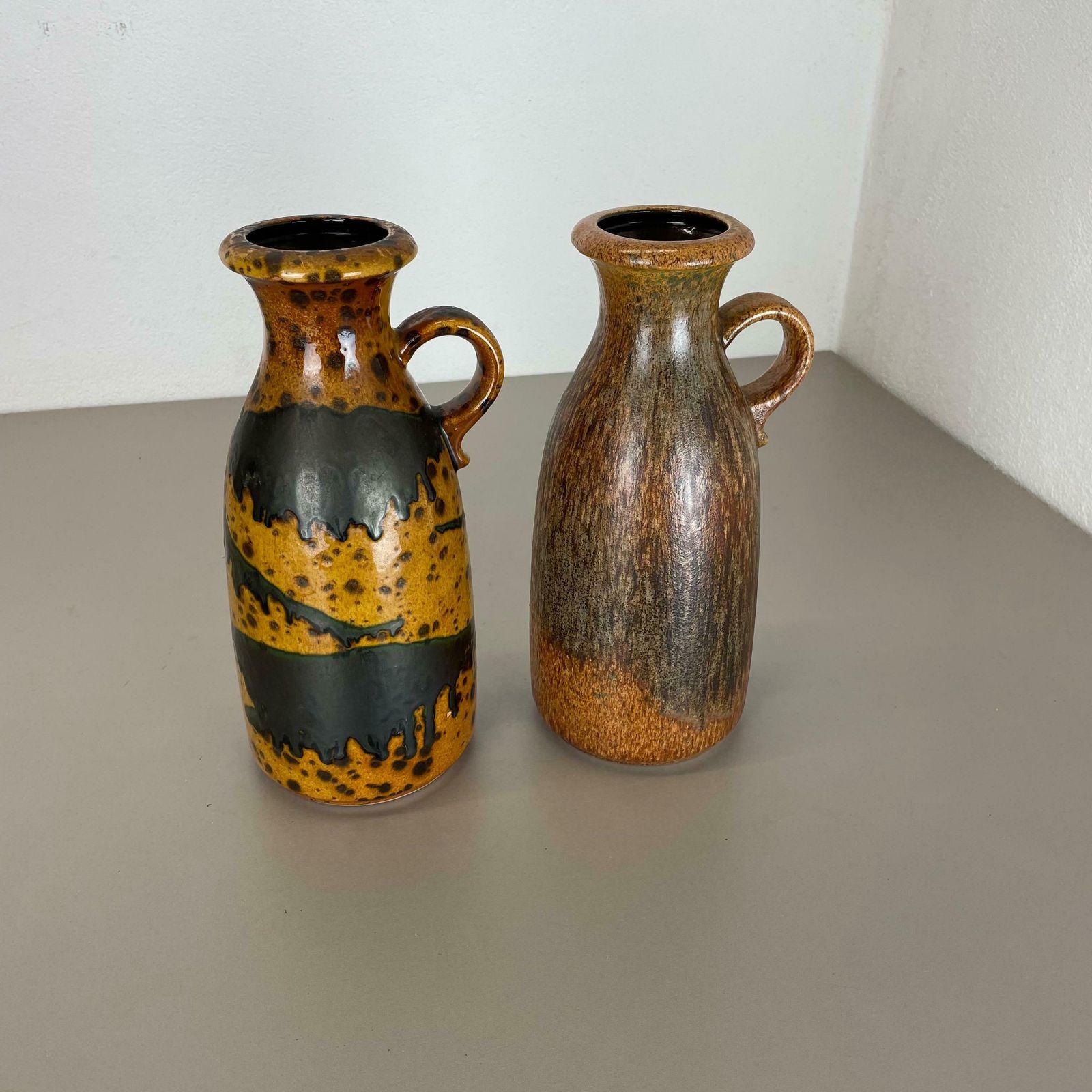 Set Of Two Pottery Fat Lava Vases "Multi Color" By Scheurich, Germany, 1970s photo for sale