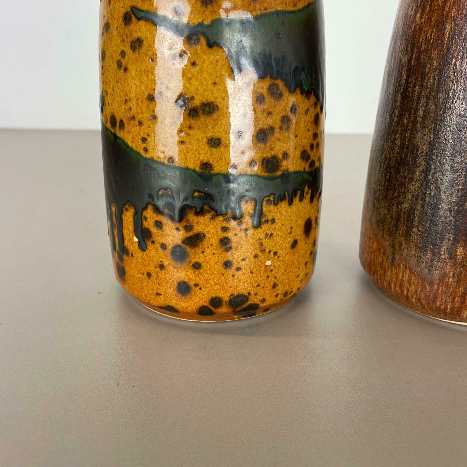 photo buy Set Of Two Pottery Fat Lava Vases "Multi Color" By Scheurich, Germany, 1970s