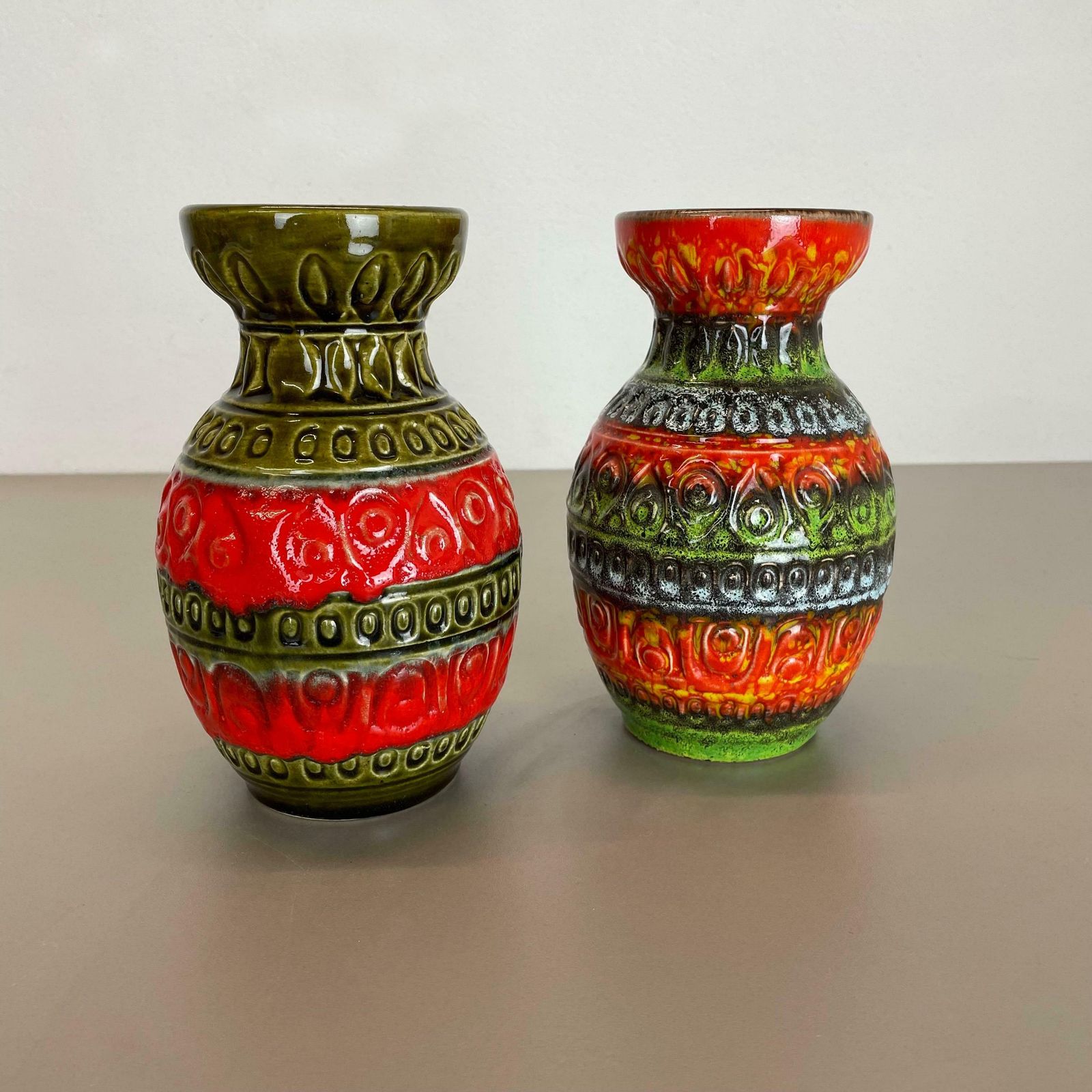 Set Of 2 Multi Color Fat Lava Op Art Pottery Vase By Bay Ceramics Germany, 1970s photo Home Decor