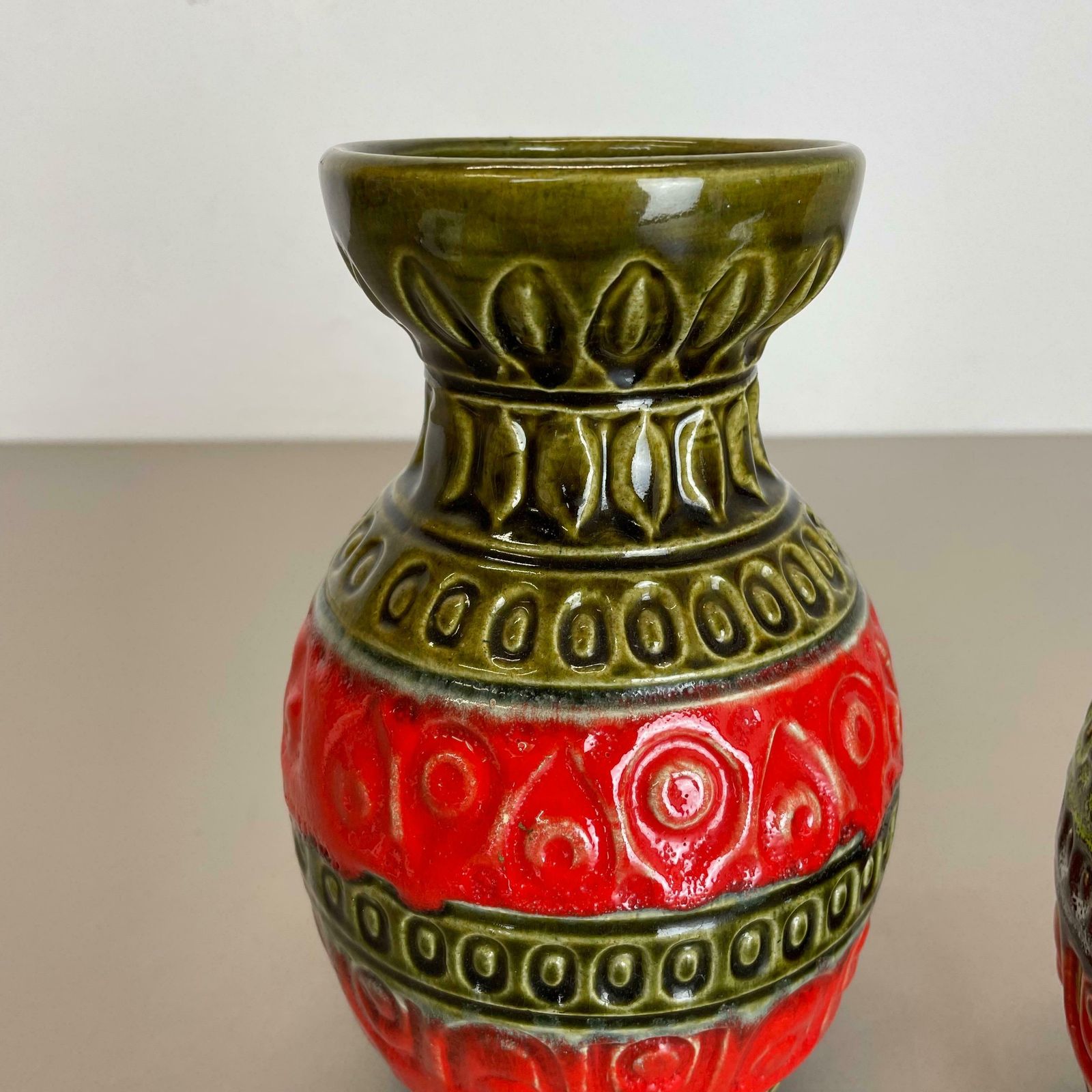 Set Of 2 Multi Color Fat Lava Op Art Pottery Vase By Bay Ceramics Germany, 1970s photo vinterior