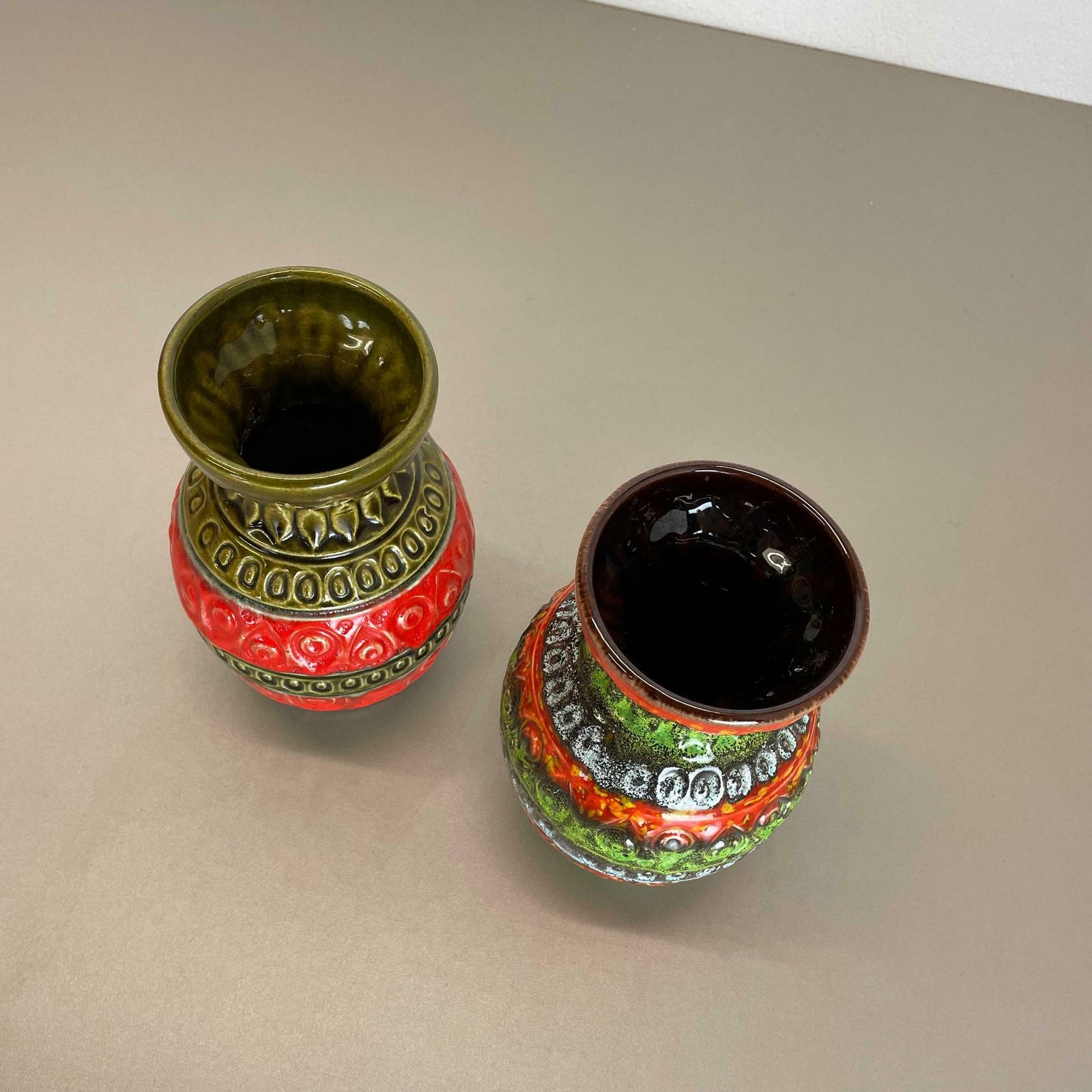 446.0 Set Of 2 Multi Color Fat Lava Op Art Pottery Vase By Bay Ceramics Germany, 1970s photo