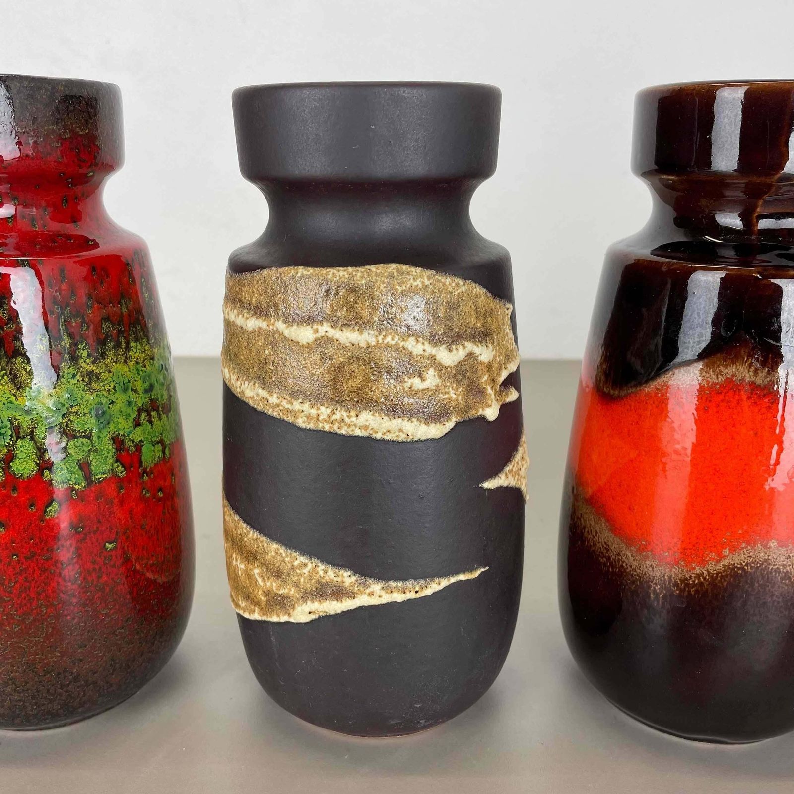 Set Of Four Vintage Pottery Fat Lava Vases Made By Scheurich, Germany, 1970s photo vintage