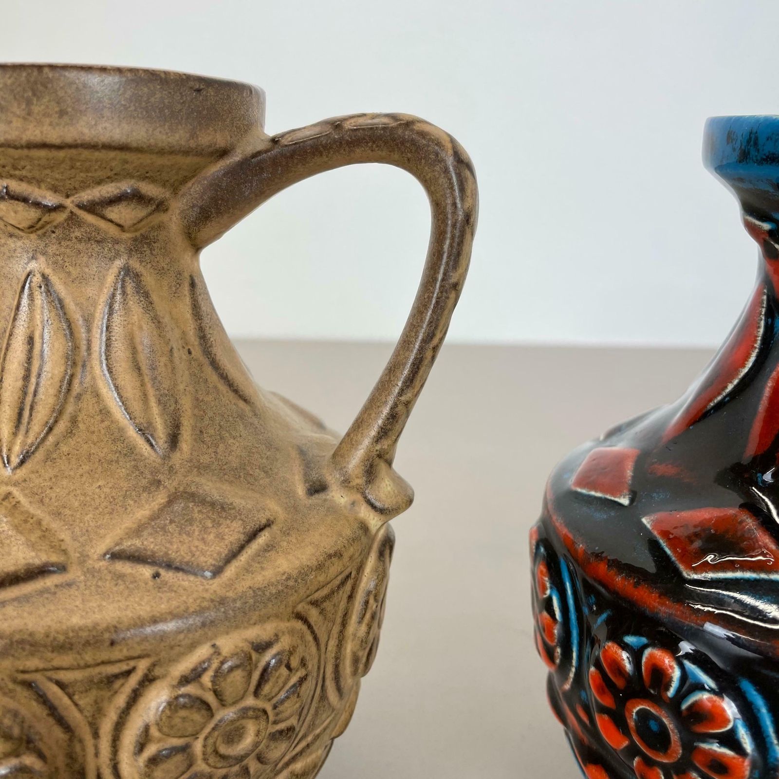 Set Of 2 Multi Colour Fat Lava Op Art Pottery Vase By Bay Ceramics Germany 1960s photo buy