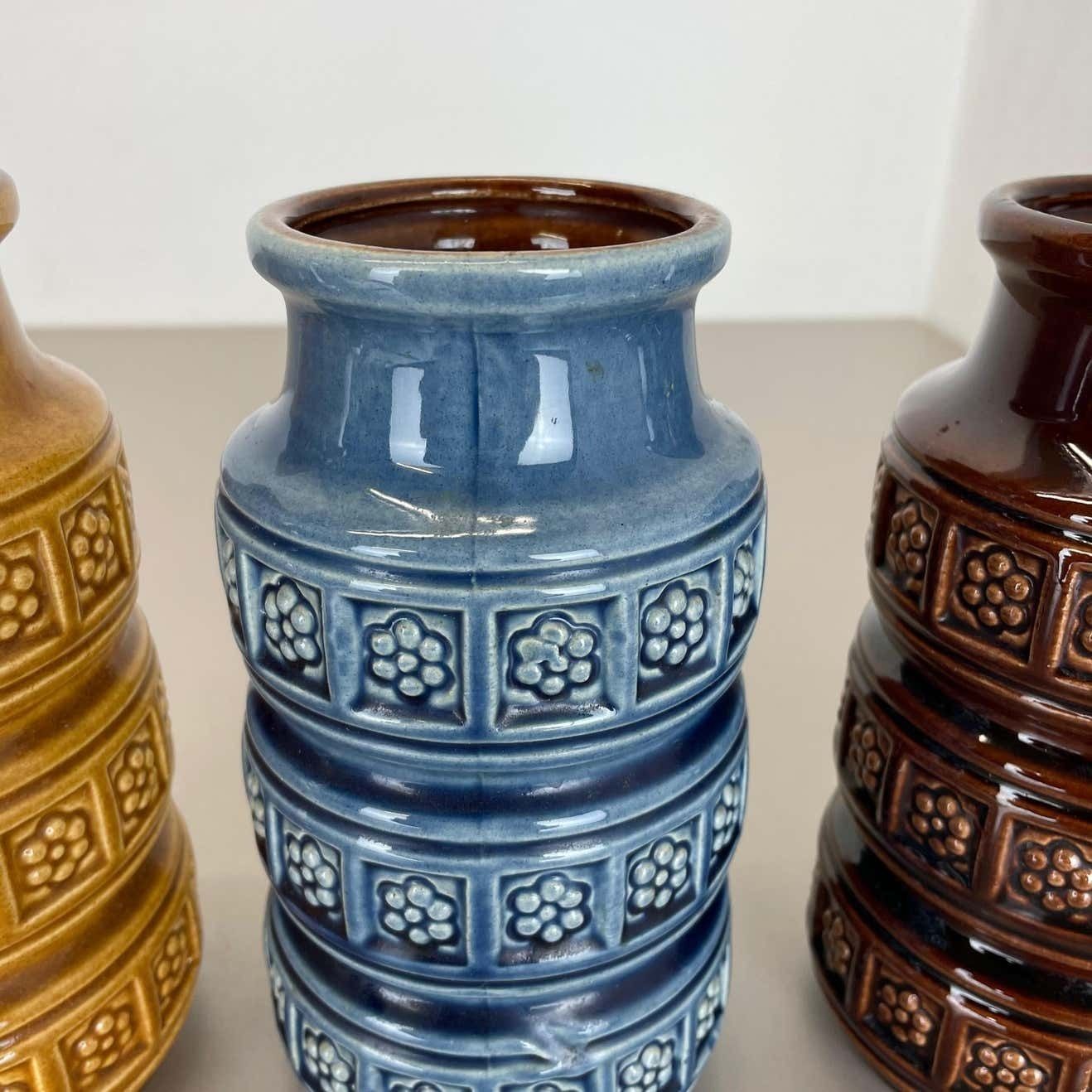photo furniture Set Of Three Pottery Fat Lava Vases "Multi Color" By Scheurich, Germany, 1970s