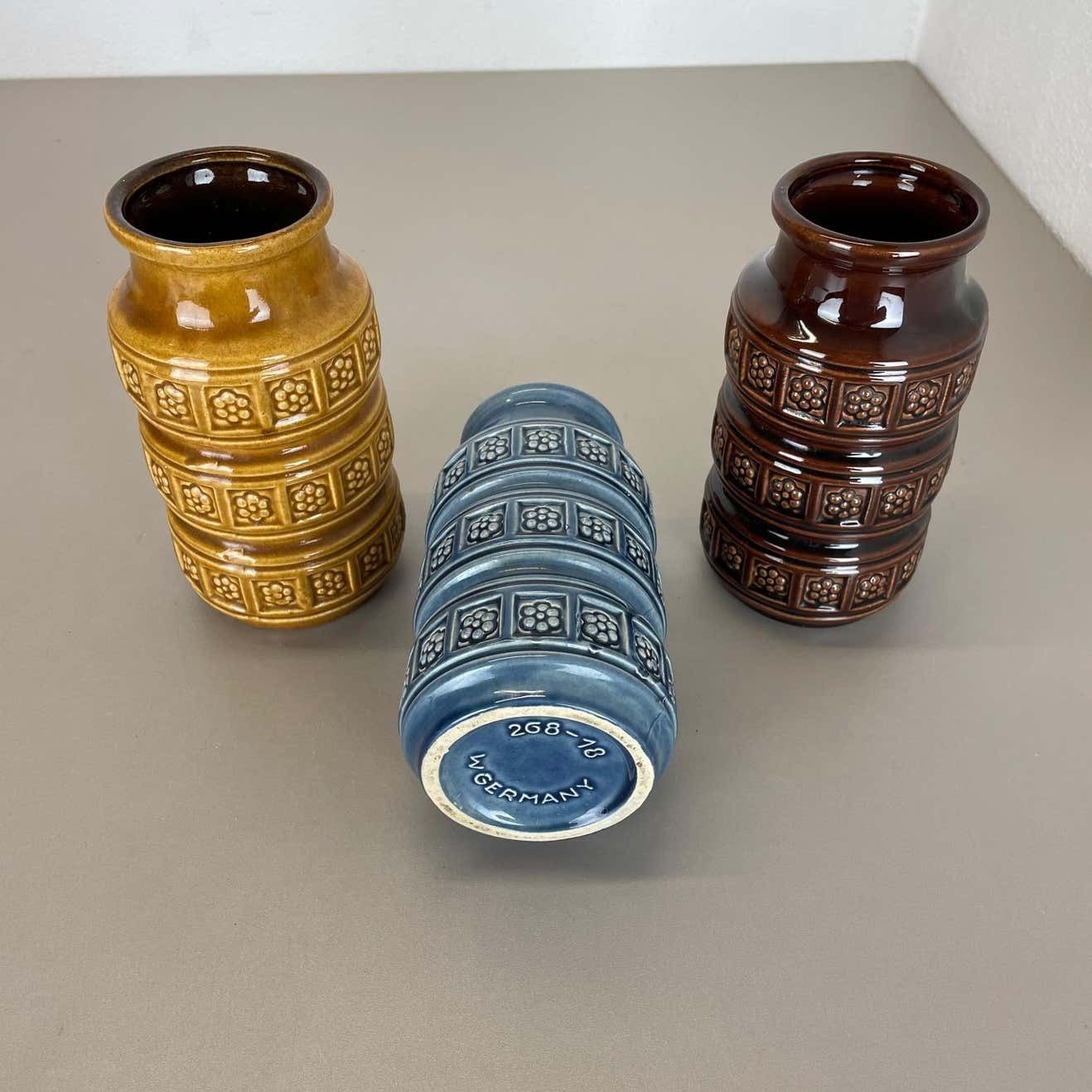 photo vintage Set Of Three Pottery Fat Lava Vases "Multi Color" By Scheurich, Germany, 1970s