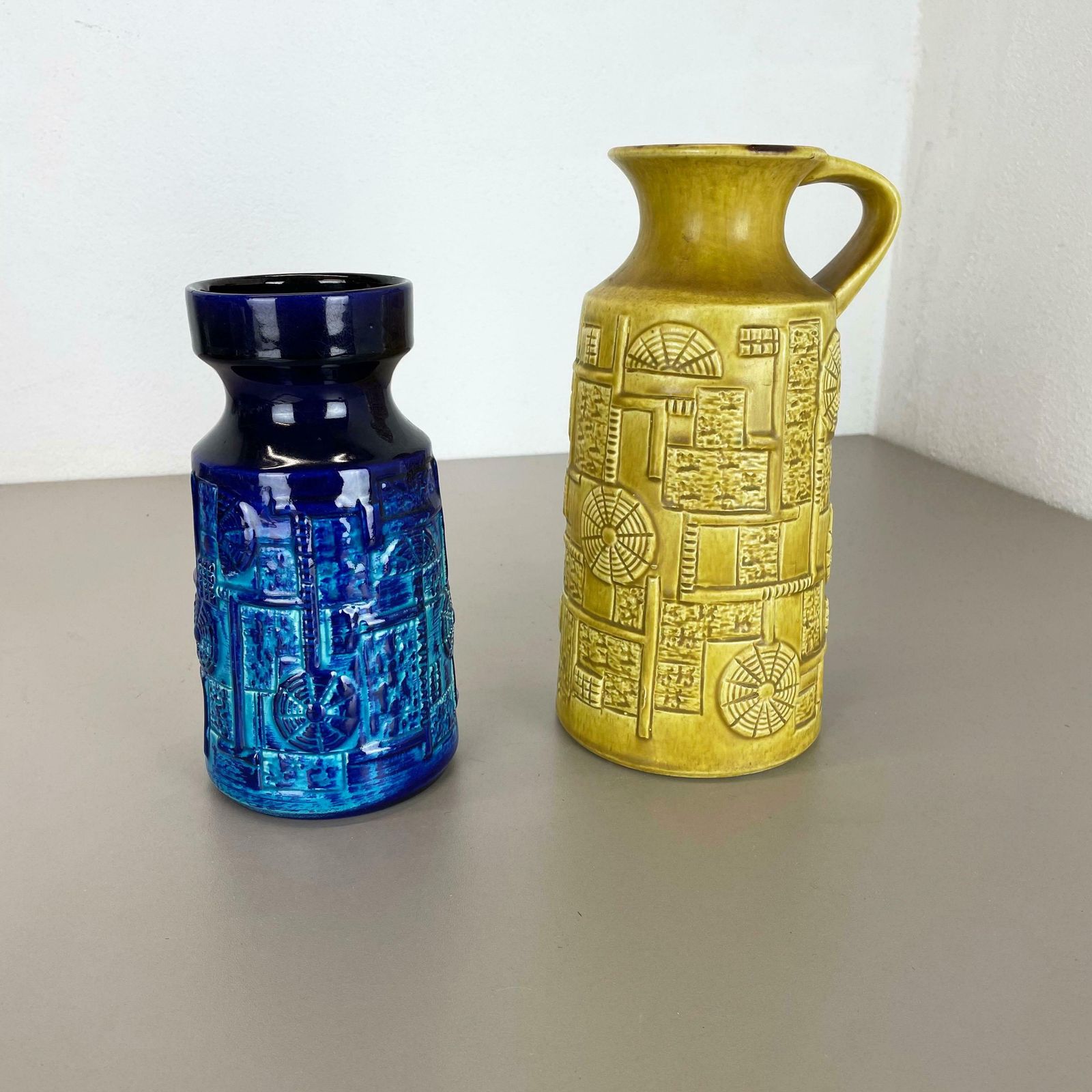 Set Of 2 Multi Colour Fat Lava Op Art Pottery Vase By Bay Ceramics Germany 1970s photo for sale