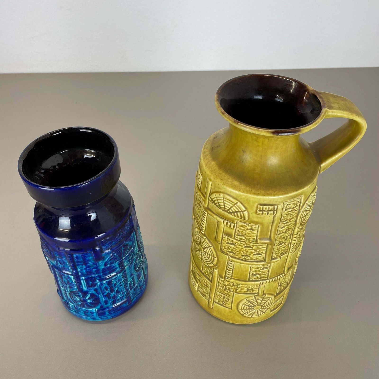 Set Of 2 Multi Colour Fat Lava Op Art Pottery Vase By Bay Ceramics Germany 1970s photo Home Decor