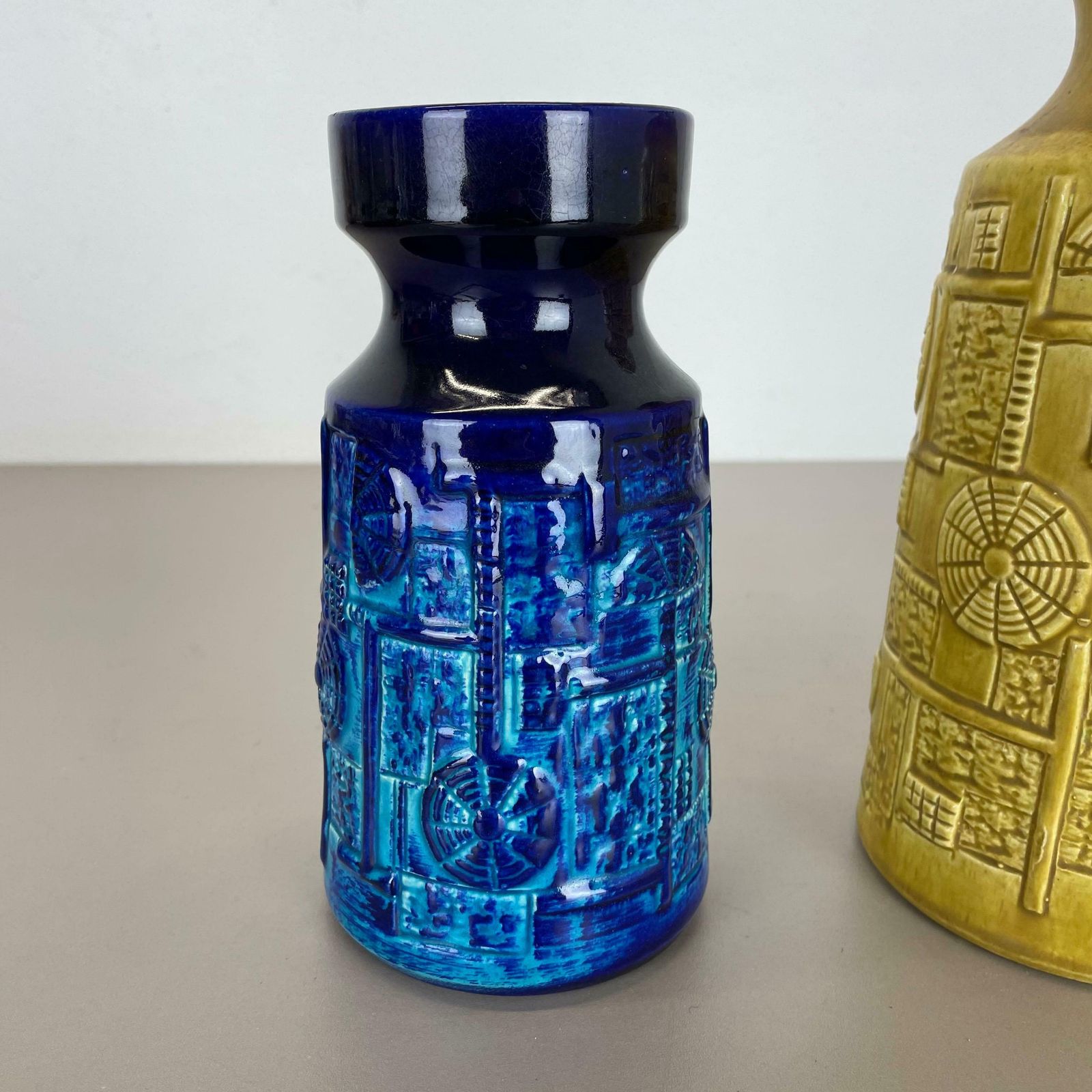 Set Of 2 Multi Colour Fat Lava Op Art Pottery Vase By Bay Ceramics Germany 1970s photo 446.0