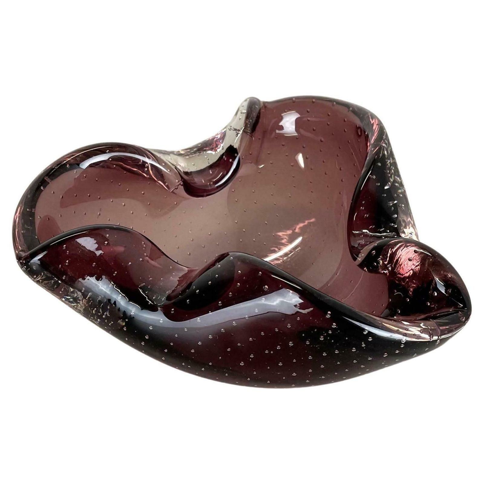 Large Pink Murano Bubble Glass Bowl Element Shell Ashtray Murano Italy 1970s