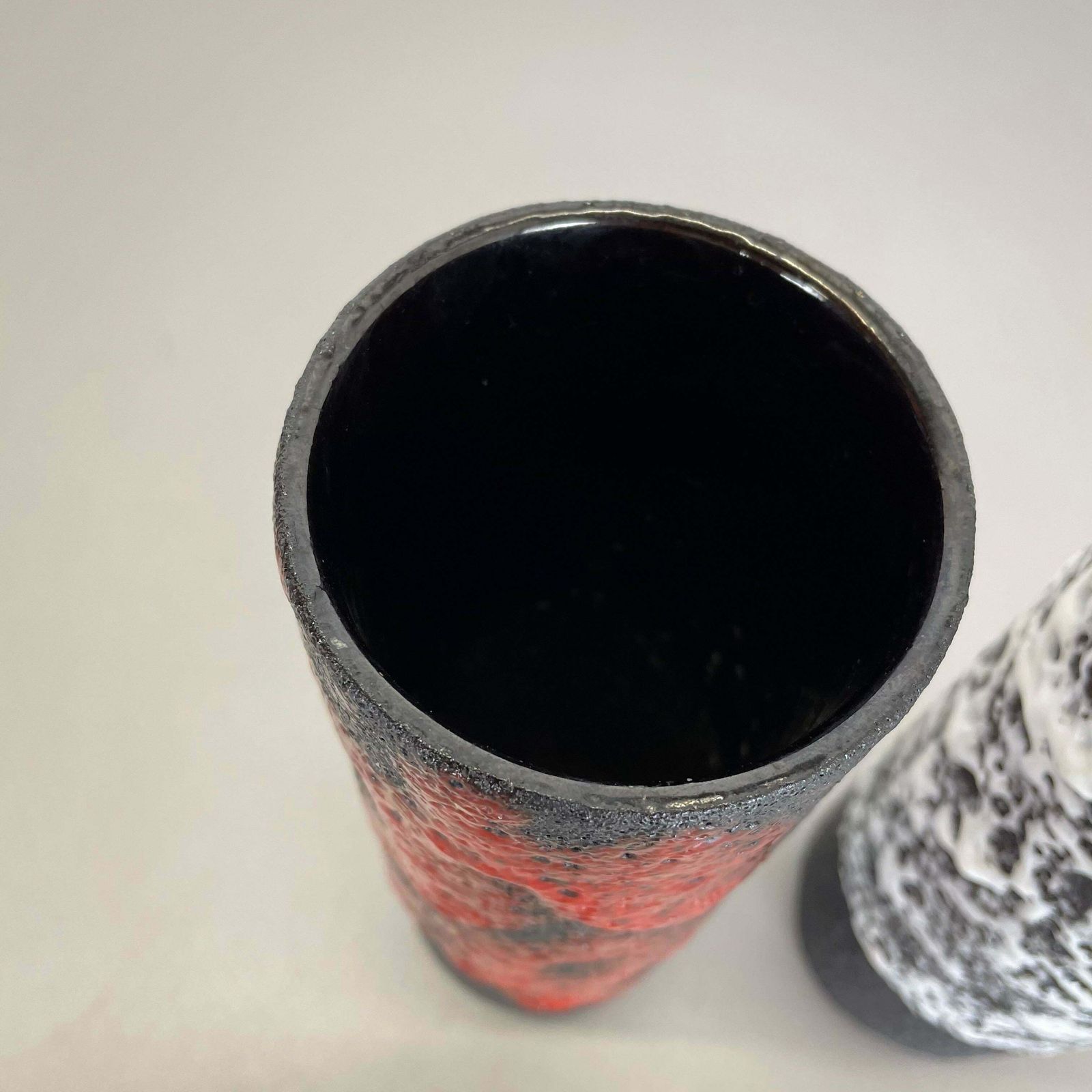 637.0 Set Of Two Pottery Fat Lava Vases Black Red White By Jopeko  Germany 1970s photo