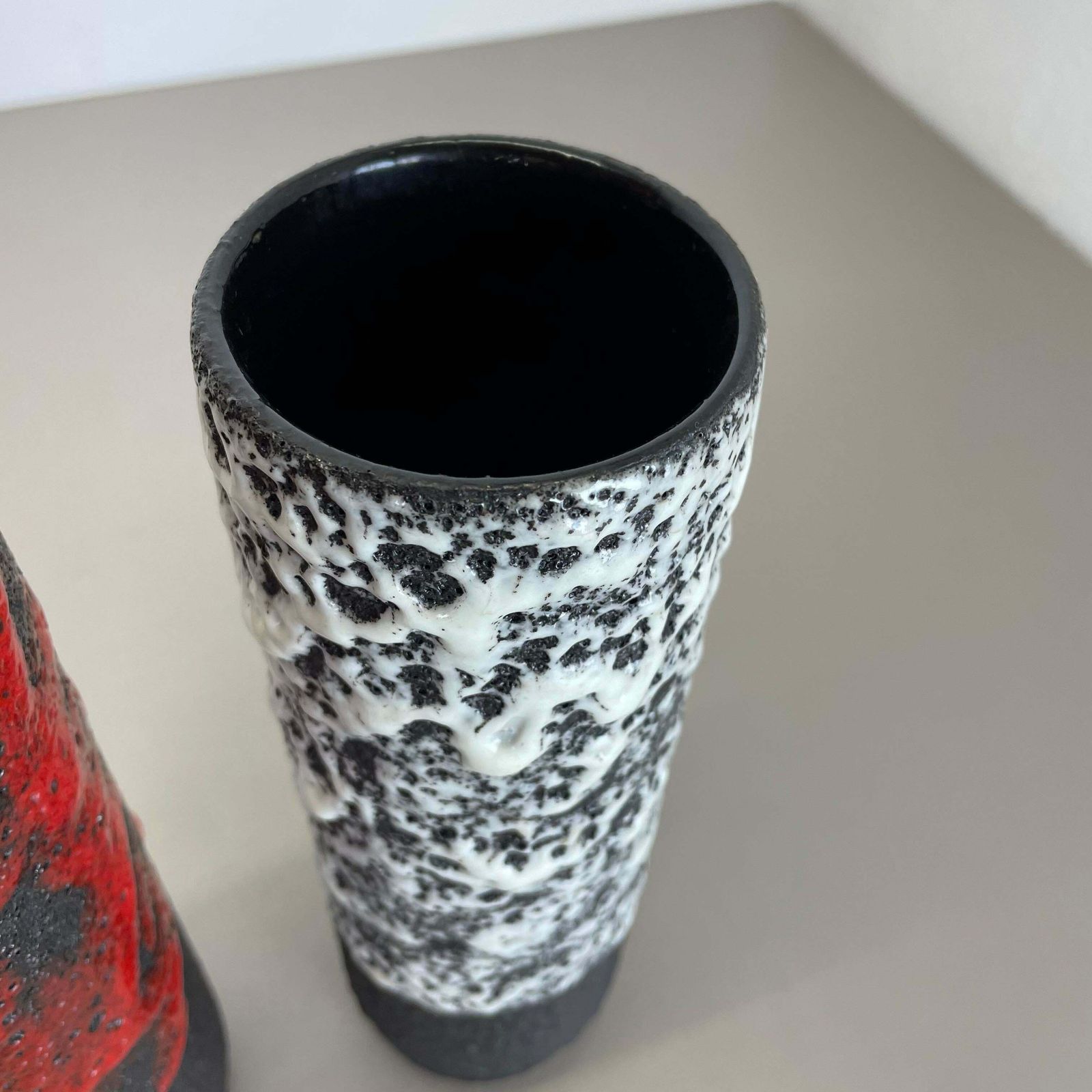 photo vinterior Set Of Two Pottery Fat Lava Vases Black Red White By Jopeko  Germany 1970s