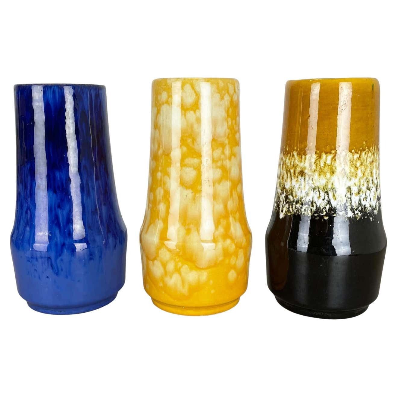 Set Of Three Pottery Fat Lava "Supercolor" Vases Made By Scheurich Germany 1970s