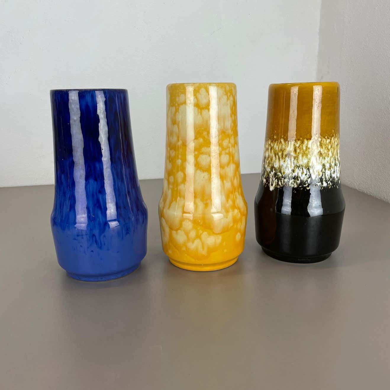 Set Of Three Pottery Fat Lava "Supercolor" Vases Made By Scheurich Germany 1970s photo furniture